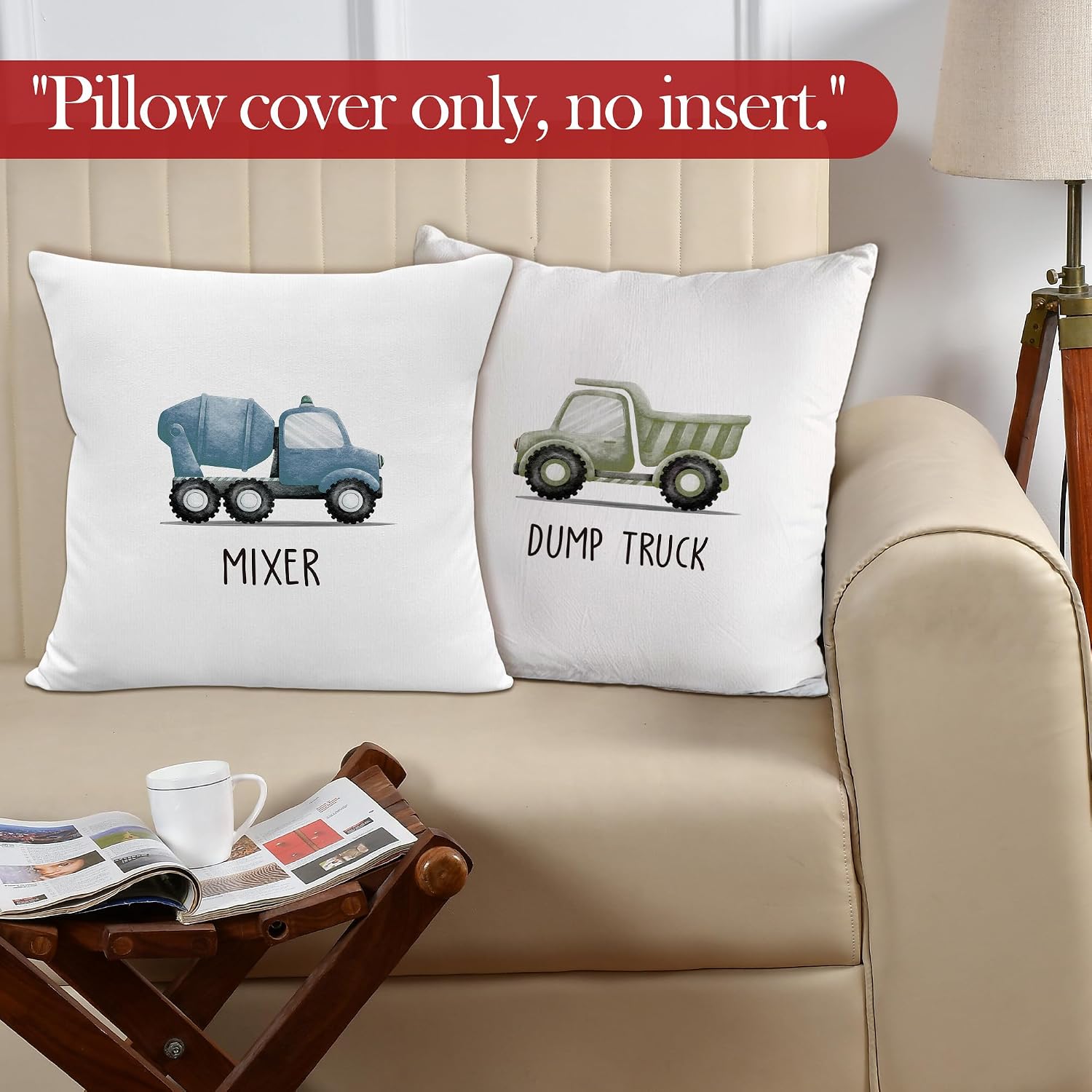 Car Boy Nursery Throw Pillow Covers, Kids Room Bedroom Decor, Vehicle Car Decorative Pillowcases Cushion Cases for Boy Nursery Room Bedroom Playroom Decor, 18x18 Pillow Covers Set of 4