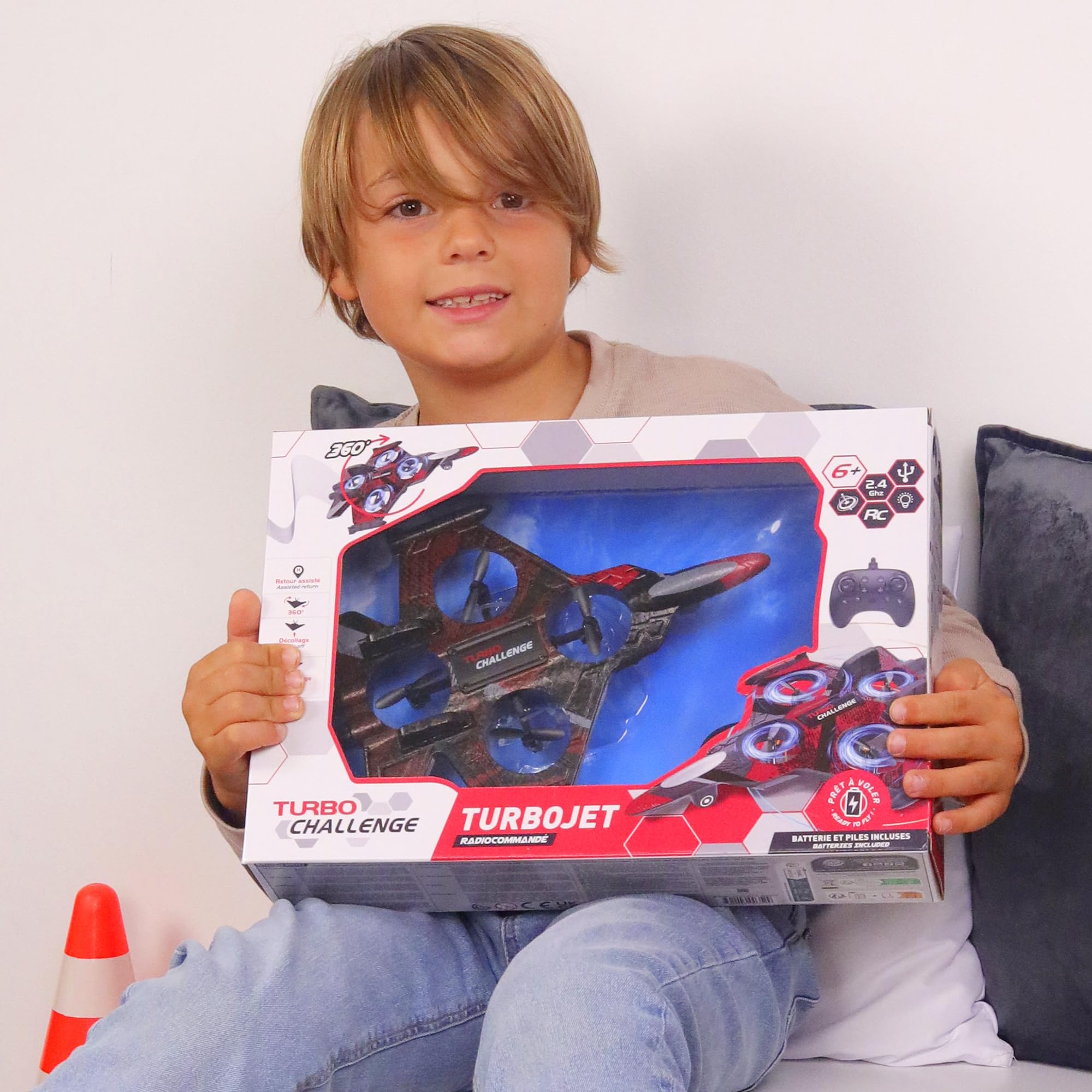 TURBO CHALLENGE - TurboJet - Aereo Giroscopico - 400352 - Dispositivo Volante - Rosso - Pronto a Volare - Batteria Ricaricabile e Pile incluse - Polistirene - Aereo Radiocomandato - dai 6 anni