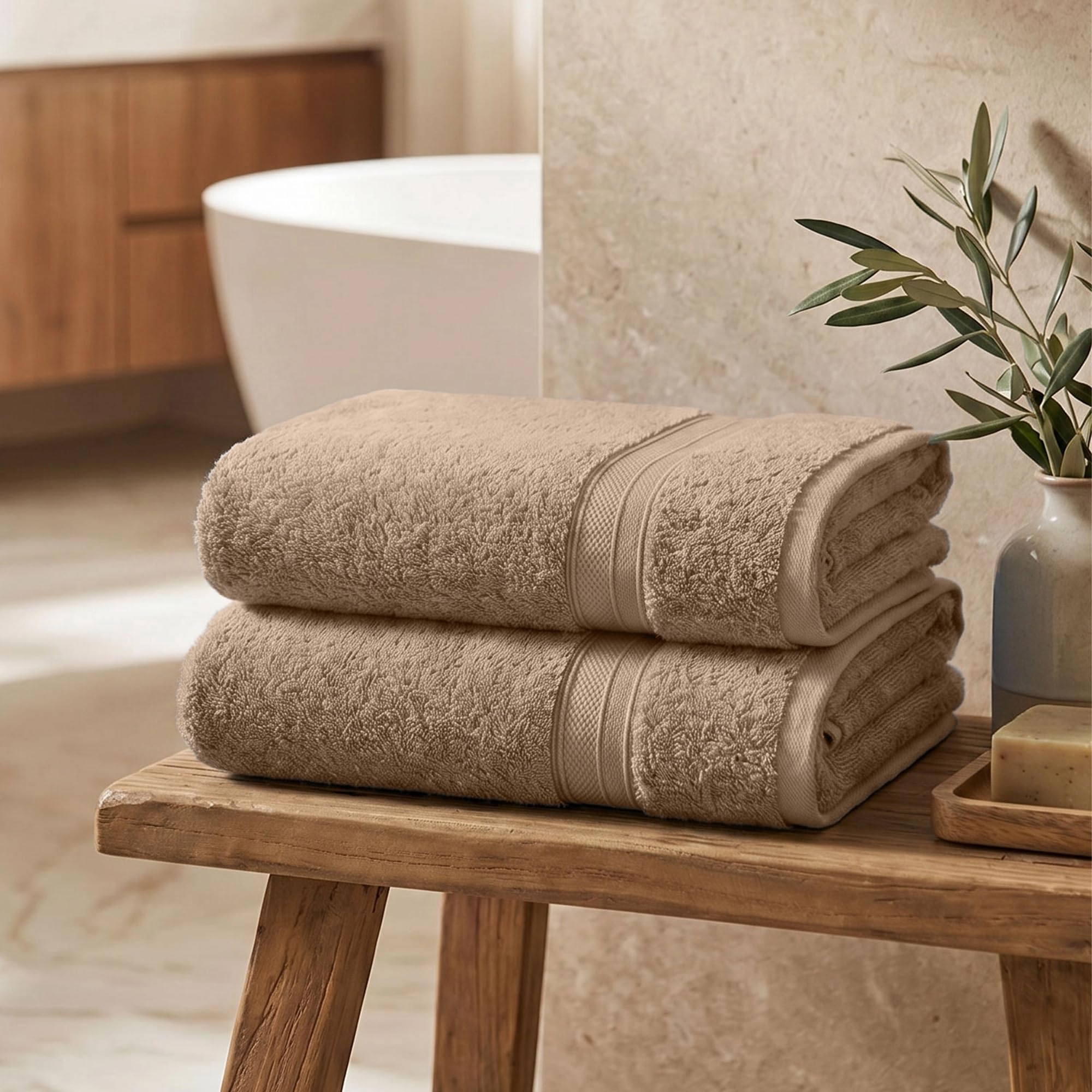 TRIDENT Soft Comfort Air Rich 100% Cotton Towels for Bath, 500 GSM Large Size Bathroom Towels for Men/Women, 2 Pc Bath Towel Set (69cm x 137cm), Acorn