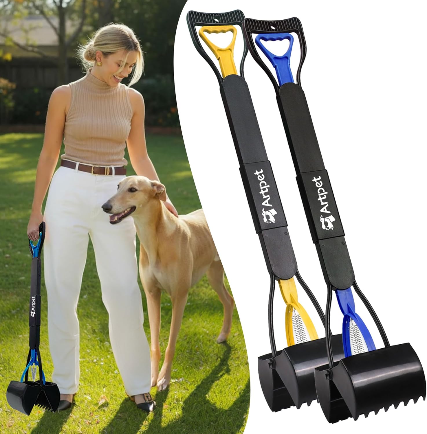 32 Inch Dog Pooper Scooper Long Handle for Large Dogs for Yard 2-Pack - No Bending Great on The Back, Ease of Pick Up, Convenient, Heavy Duty, Grass Friendly, Plastic
