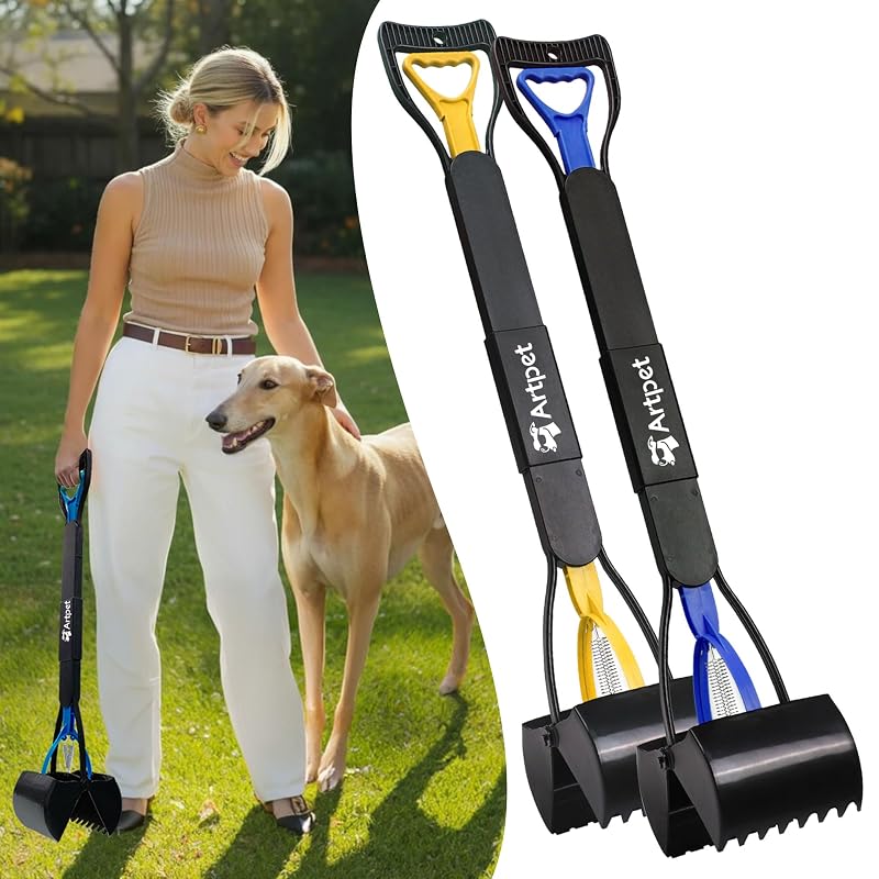 Pá coletora de fezes para cães Artpet com cabo longo de 81,28 cm, dobrável, para jardim e grama, pacote com 2
