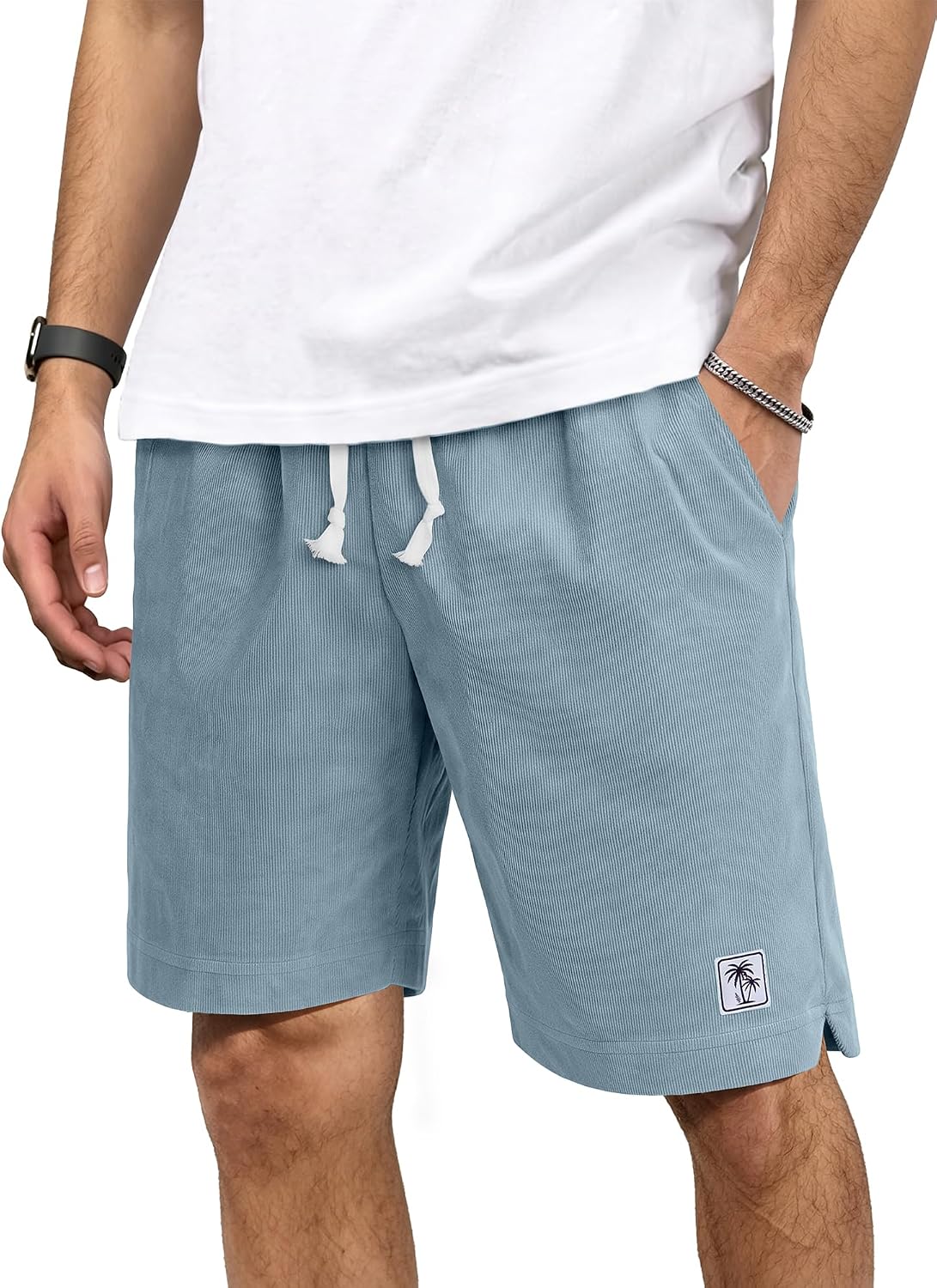 PLEPAN Mens Corduroy Shorts 7'' Casual Summer Beach Lounge Shorts