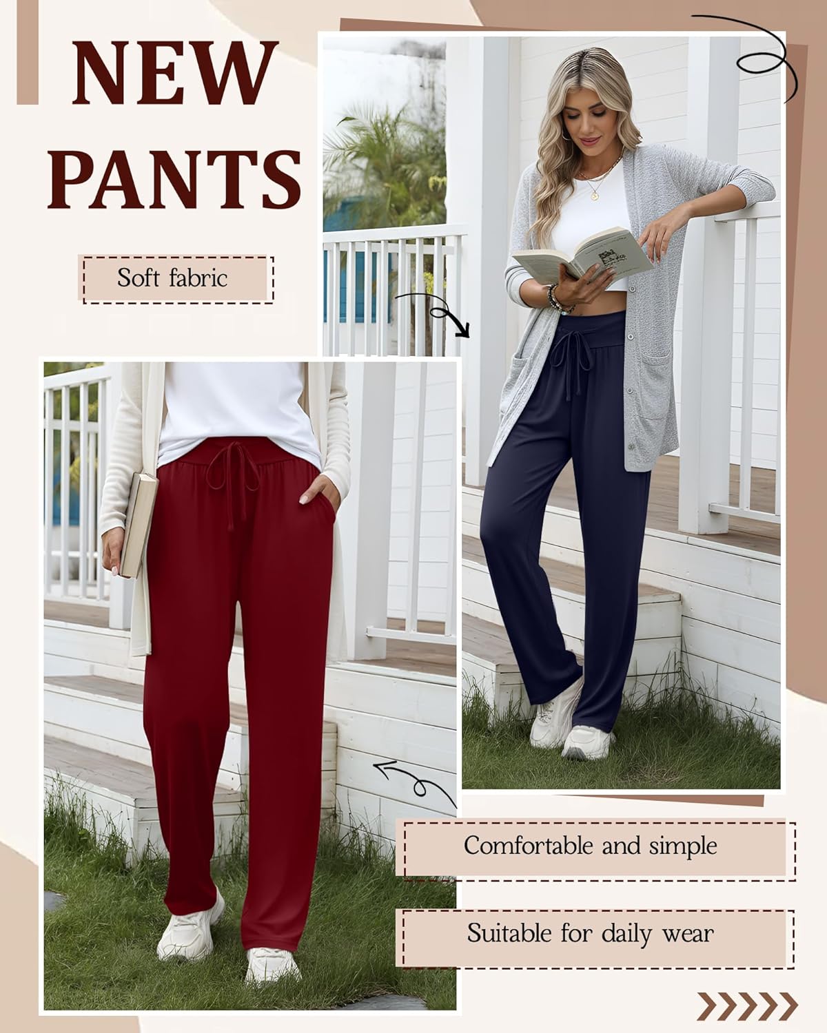 4 Pack Women's Lounge Pants, Drawstring Wide Leg Yoga Pants Sweatpants with Pockets Running Workout Legging - Image 5