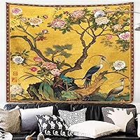 Vista 10 de Yookeb Tapiz negro de flores de Matisse de 59 pulgadas de ancho por 51 pulgadas de alto, para colgar en la pared, hojas abstractas, vintage, arte