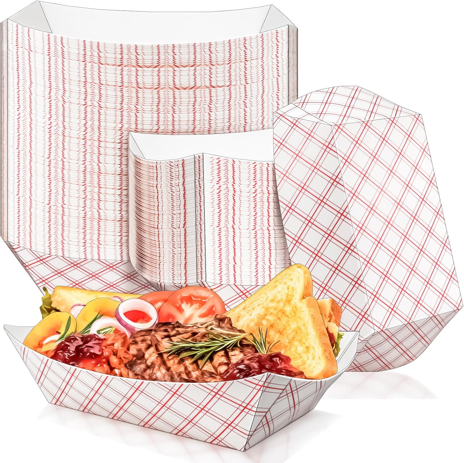 300 Pack Checkered 1/4Lb Paper Food Boat Trays Disposable Small Paper Boats Plates Containers, 0.25Lb Mini Kraft Food Serving Boat Tray Bowls for Snack Fries Dessert Popcorn Sauce Taco Nacho
