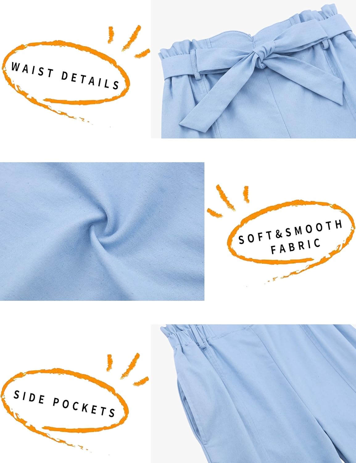 GERU Girls High Waist Belted Paperbag Pants Casual Fit Elastic Tapered Trousers with Pockets 4-12 Years - Image 3