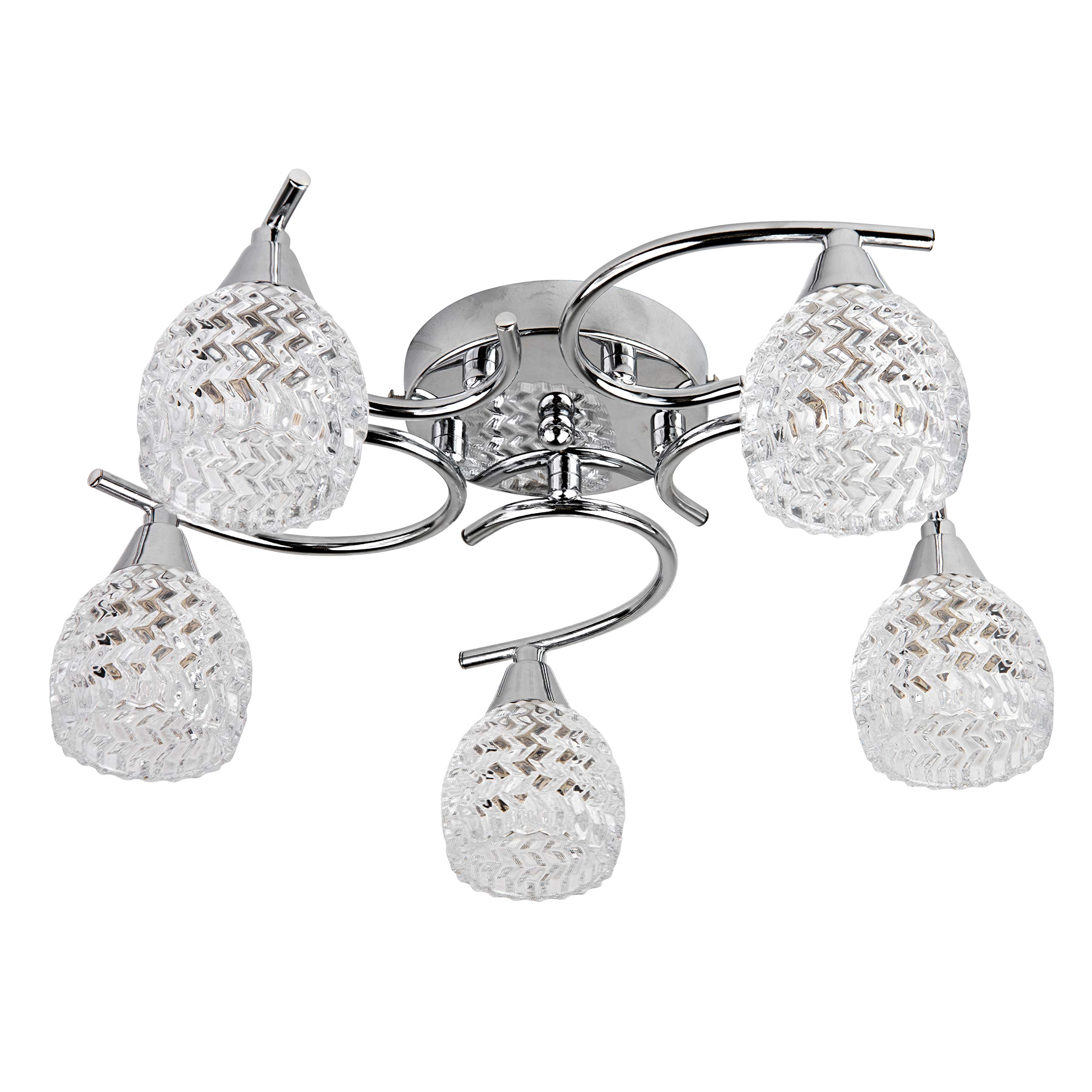 Lighting Supermarket Hendon Swirl Polished Chrome/Shiny Silver Flush Ceiling 5 Light/Dining Room/Living Room/Bedroom/Light