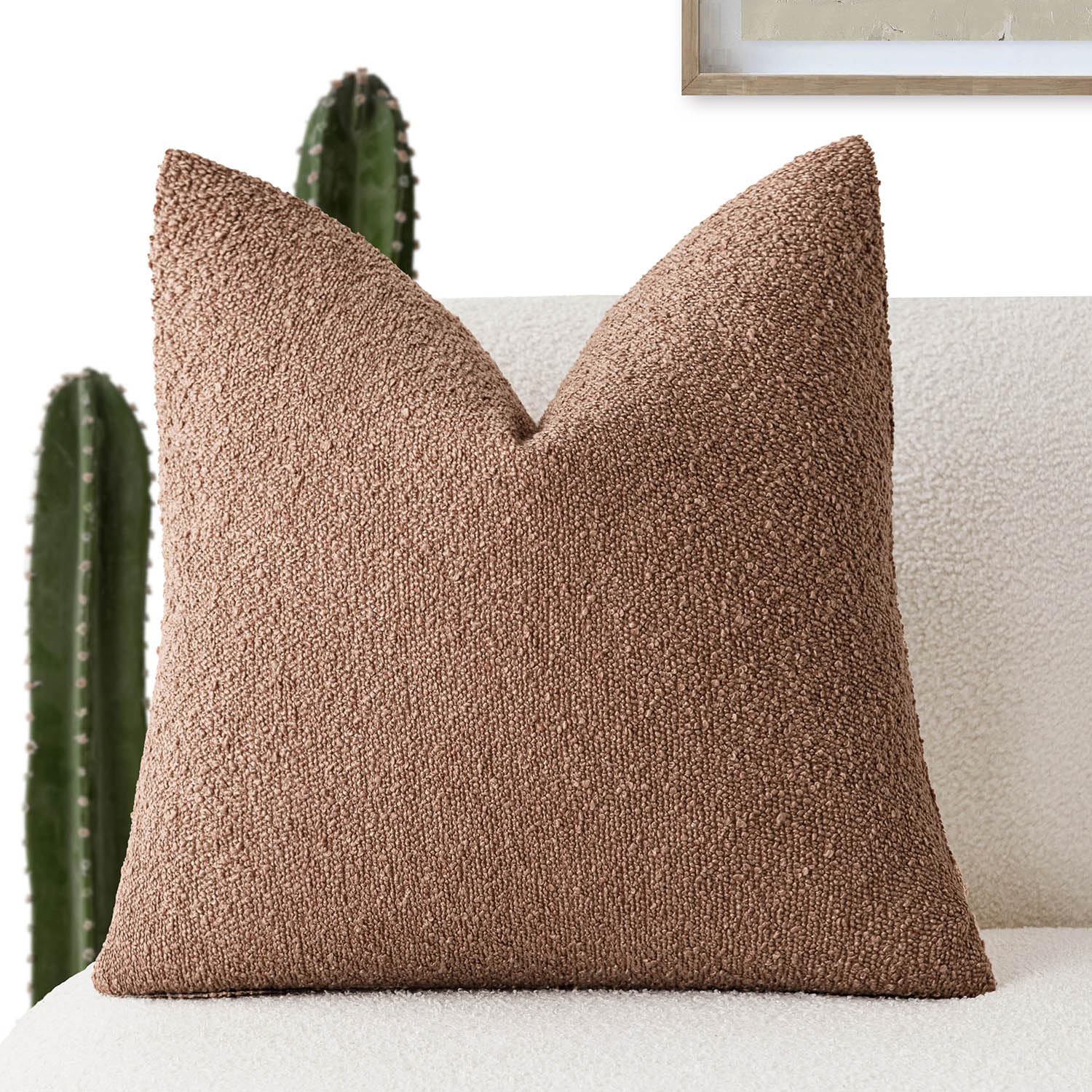Foindtower Decorative Textured Boucle Throw Pillow Covers Accent Solid Pillow Cases Neutral Soft Cozy Couch Cushion Case for Chair Sofa Bedroom Living