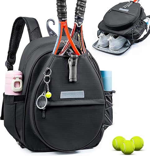Miniatura 1 de Mochila de tenis con 2 soportes para raquetas, bolsa de raqueta de tenis de piel sintética resistente al agua para mujeres y hombres, mochila