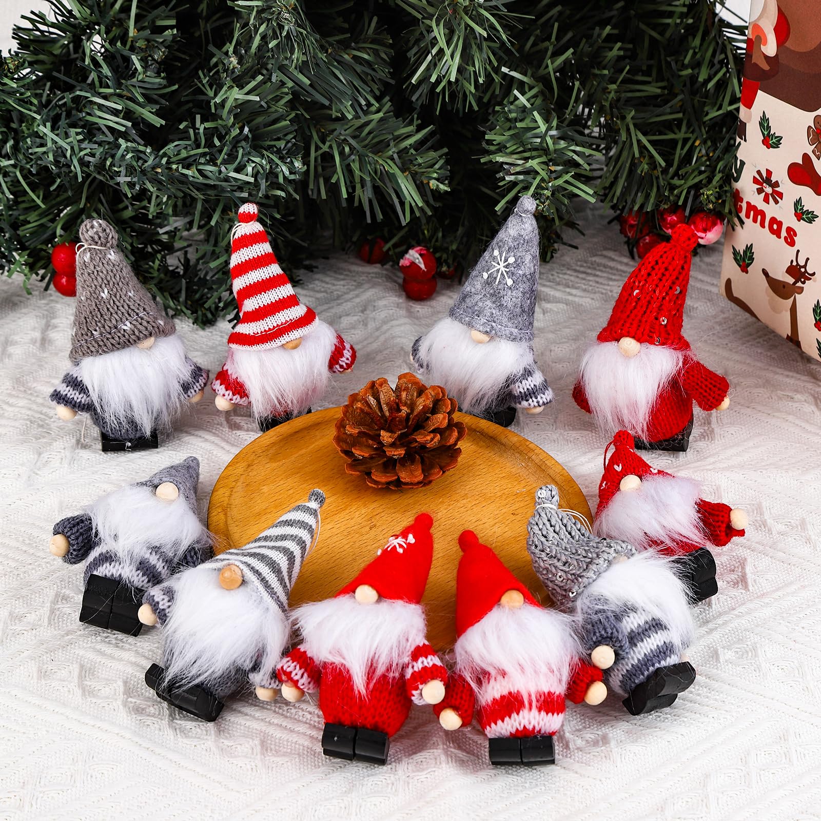 Lot De 4 Pendentifs Lutin De Noël - Père Noël Suédois En Peluche - Décoration Sapin 15x7,4 Cm