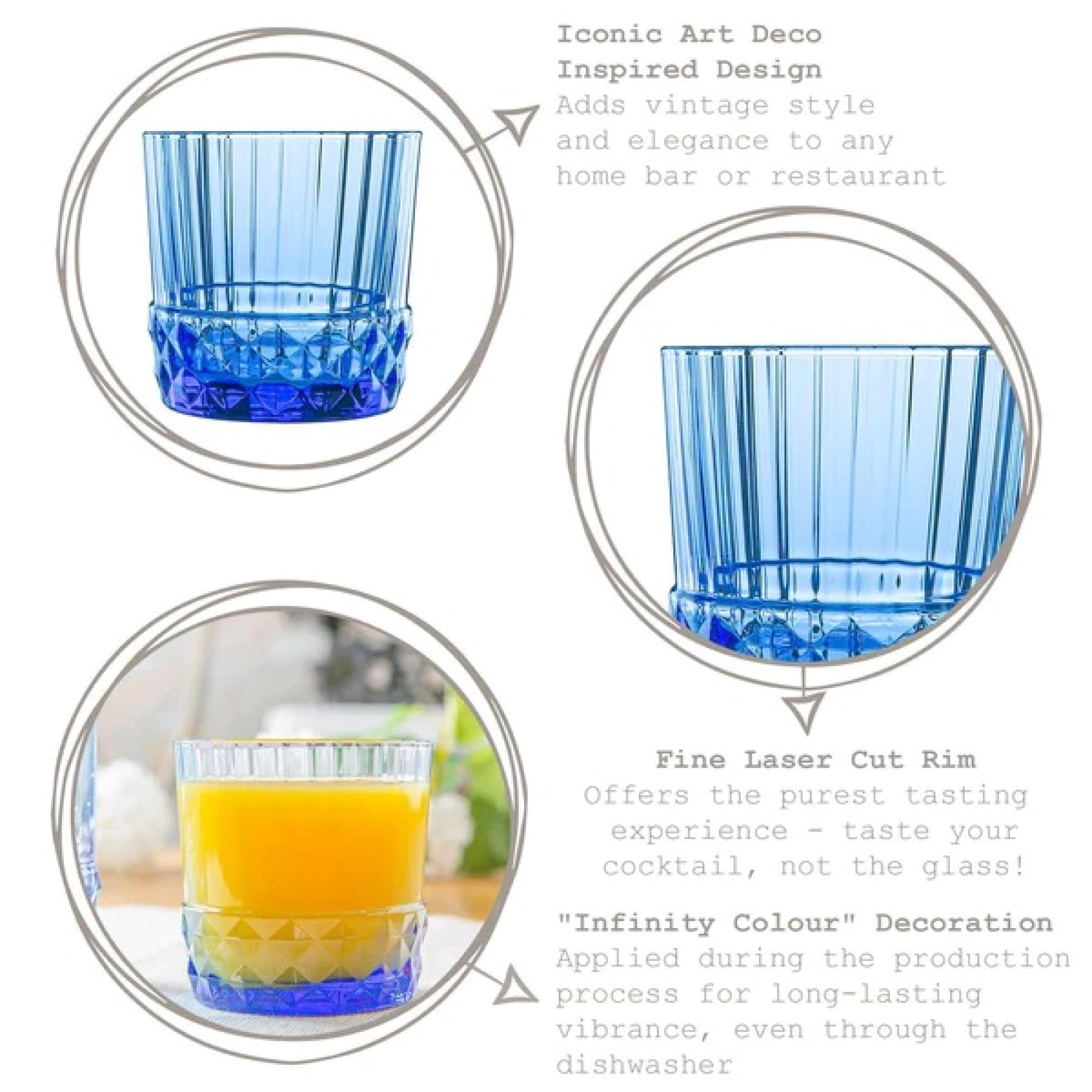 Bormioli Rocco America Set 6 Bicchieri Blu Dof, Vetro, 38cl
