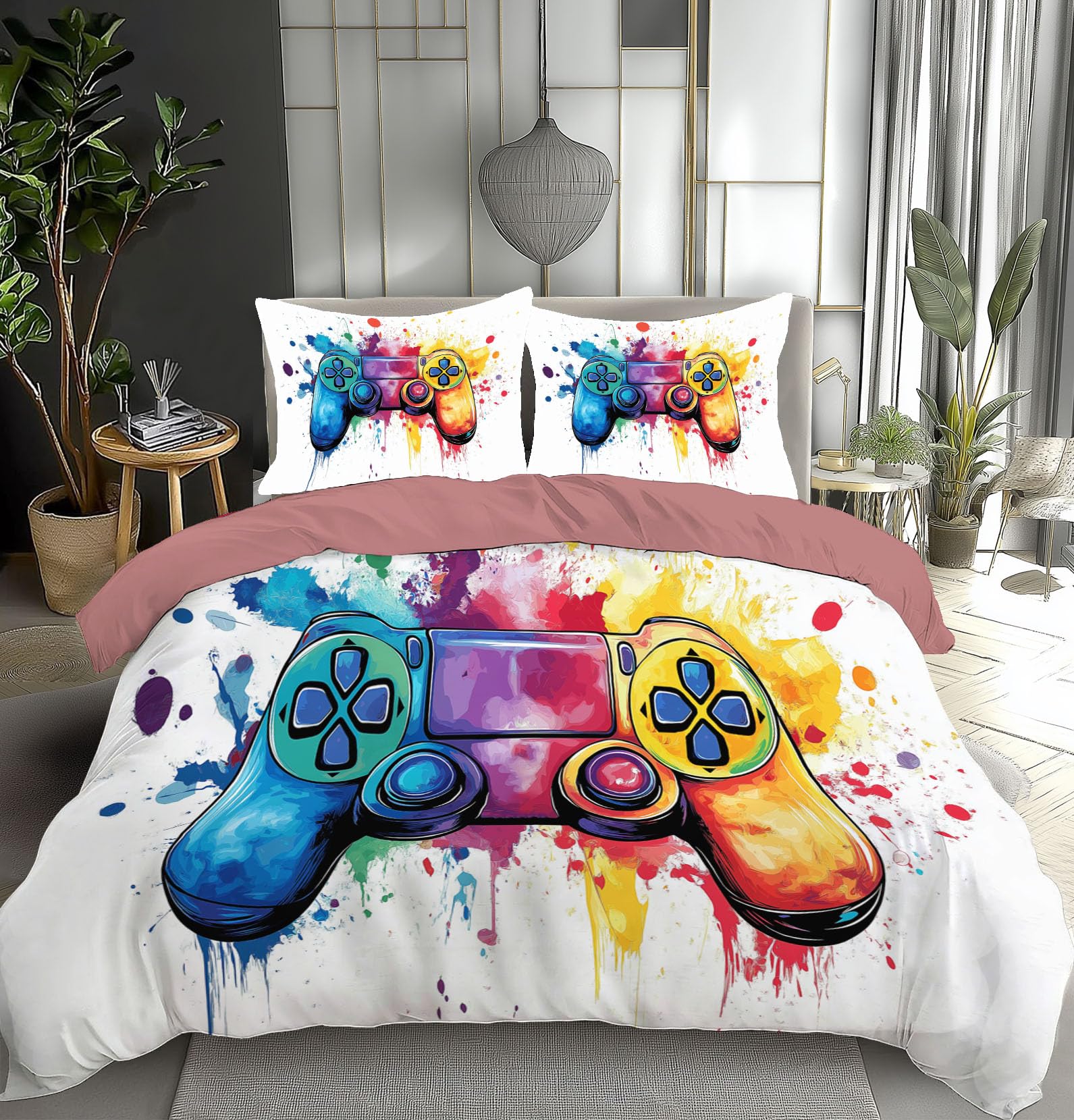 Housse de couette 140x200cm enfant gamer, cadeau idéal lit 1 personne
