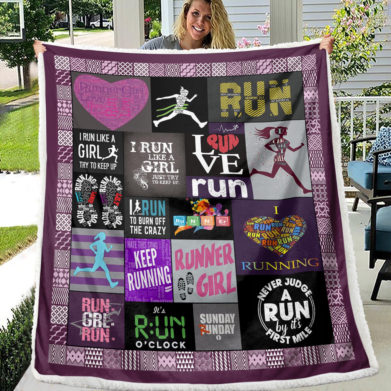BEDMUST Runner Girl Throw Blanket Try to Keep Up Love Running Blanket Custom Cross Country Running Sports Throw Blanket for Adults Teens Children Kids (60x80 inches)
