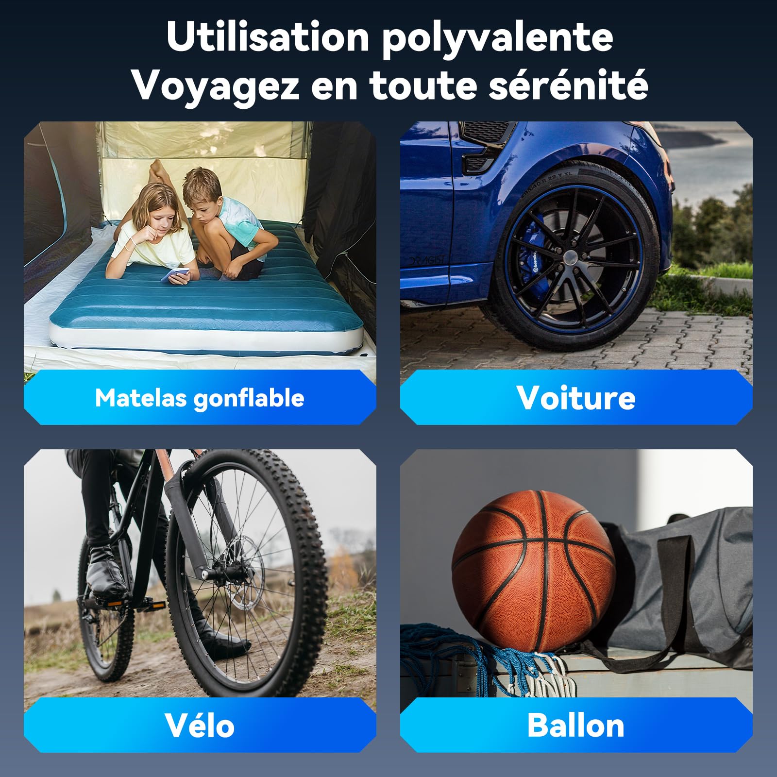 Pompe à Vélo Électrique avec Manomètre 120 Psi, Arrêt Automatique, Valves Presta et Schrader pour VTT et Vélos de Course