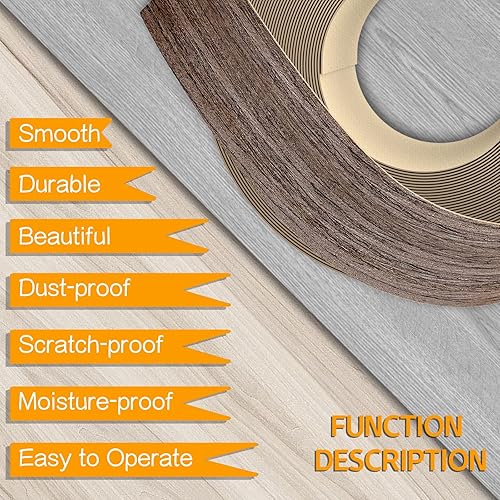 Miniatura 6 de Bandas de borde de nogal, rollo de bandas de borde de chapa de 34 pulgadas x 50 pies, bandas de cinta de madera real pre-pegadas flexibles para