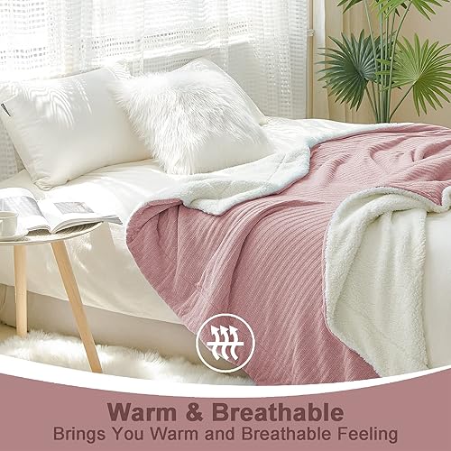 Miniatura 3 de FY FIBER HOUSE Manta de forro polar, gruesa y sherpa, suaves y acogedoras, de felpilla, para sofá, 50 x 60 pulgadas, color rosa polvoriento