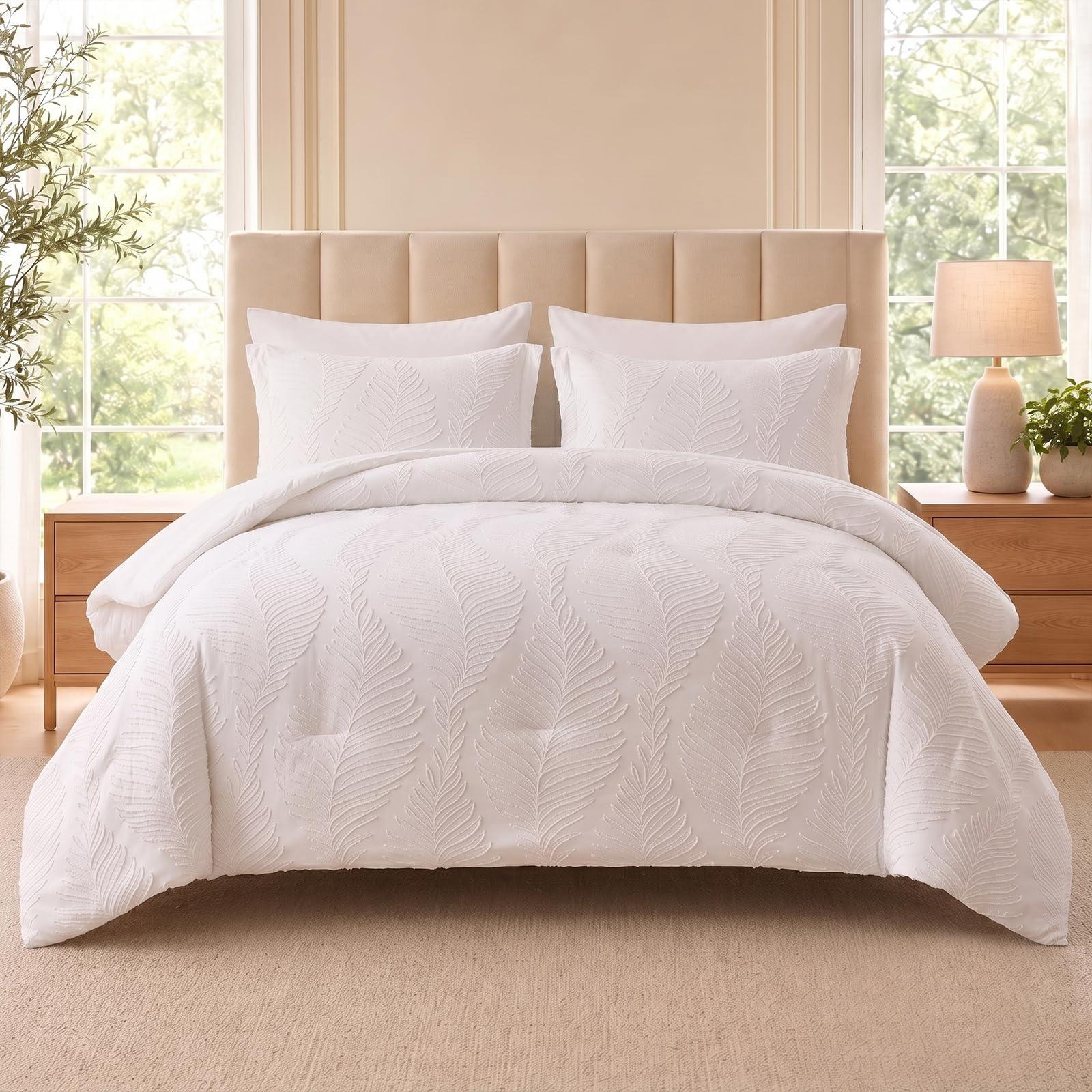 White Tufted Boho Queen Comforter Set - 7 Piece