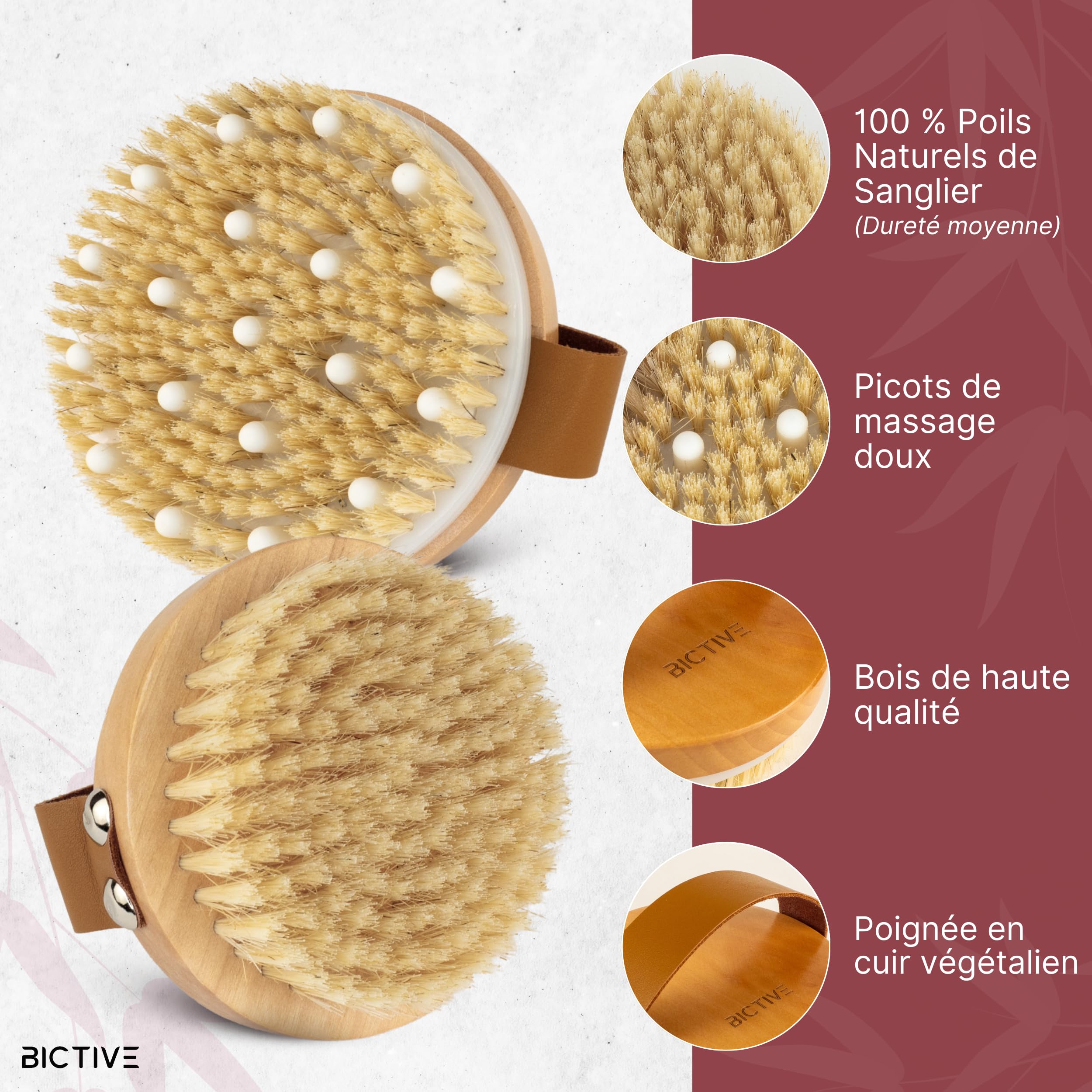 Kit Premium de 2 Brosses de Corps à Sec avec Poils Naturels. Brosse Exfoliante pour le Corps. Brossage à Sec de Cellulite, Drainage Lymphatique, Circulation & Éclat de la Peau. Dry Brush