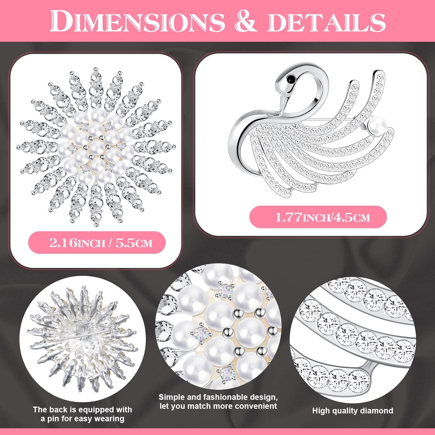 SATINIOR 1920s Faux Fur Wrap Shawl Women's Fur Cloak Cape Shawl Luxury Bridal Cape Pearl Rhinestone Brooches - Image 7