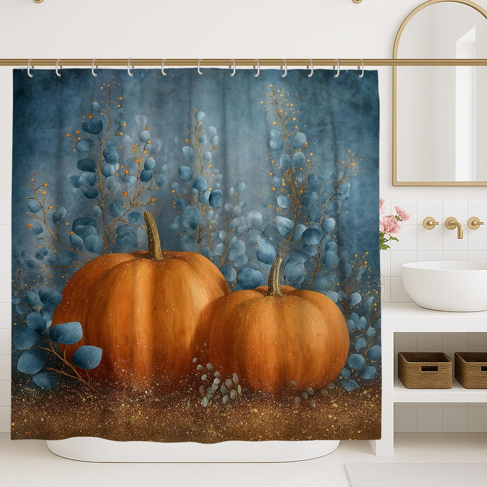 Rideau de douche citrouille 183x213cm en tissu imperméable rustique