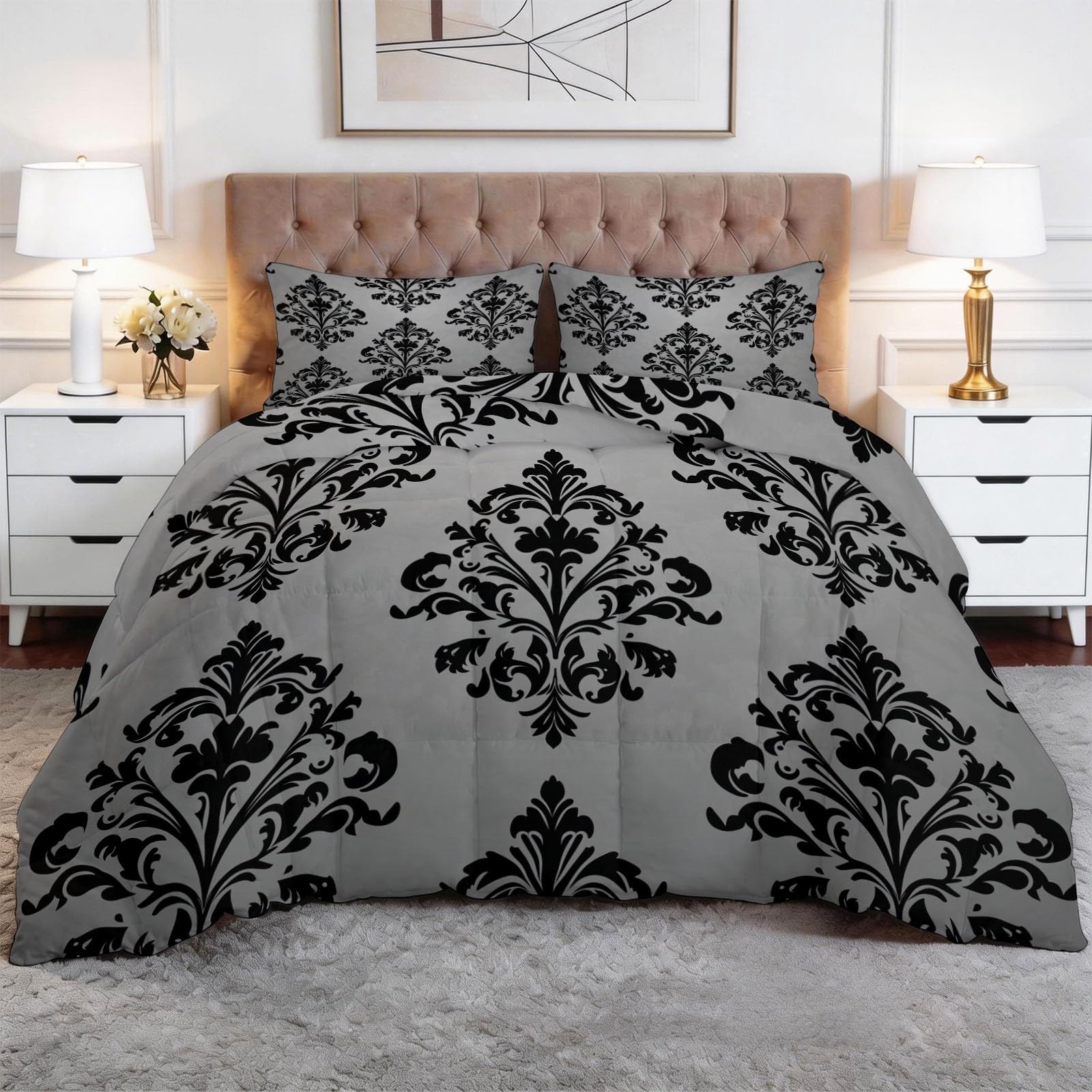 Couette 140x200 cm sans housse gris foncé 4 saisons pour lit 1 personne