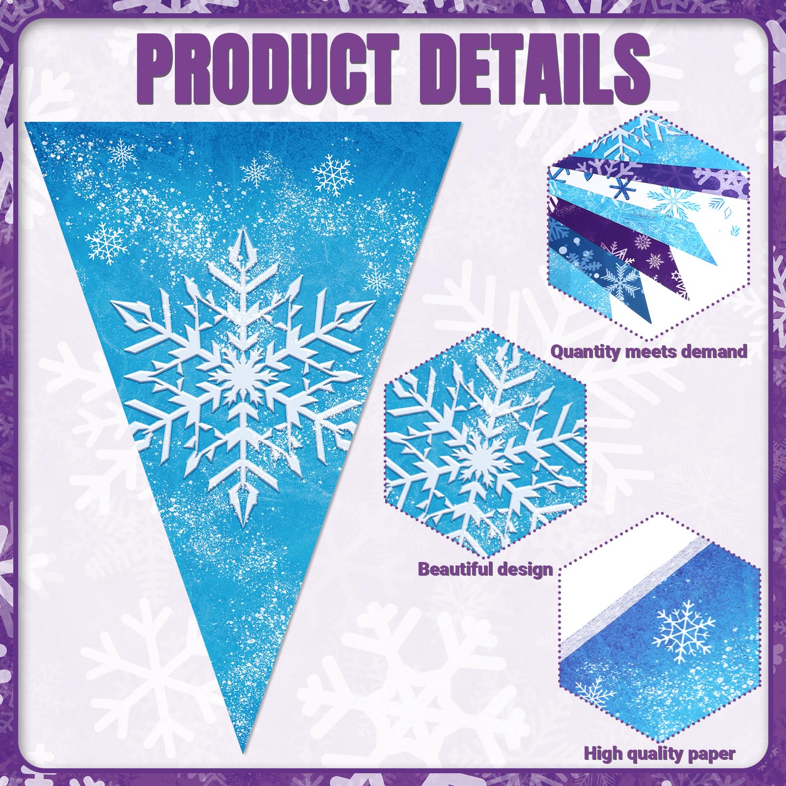 Hestya 15 m Schneeflocken Wimpelkette Banner Frozen Winter Wimpel Banner Schnee Doppelseitige Papier Dreieck Flaggen Girlande Luftschlangen für Schneeflocke Hochzeit Weihnachten Geburtstag Party