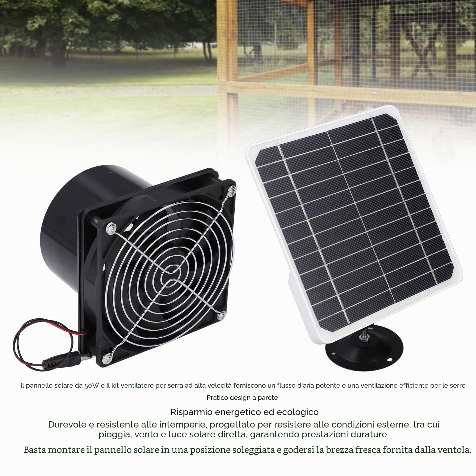 Ventilatore di Scarico Ad Energia Solare, Pannello Solare da 50 W 12 V con Ventola di Ventilazione da 6,5 ​​Pollici, Kit Ventola per Pannello Solare Ventola di Sfiato per Serra