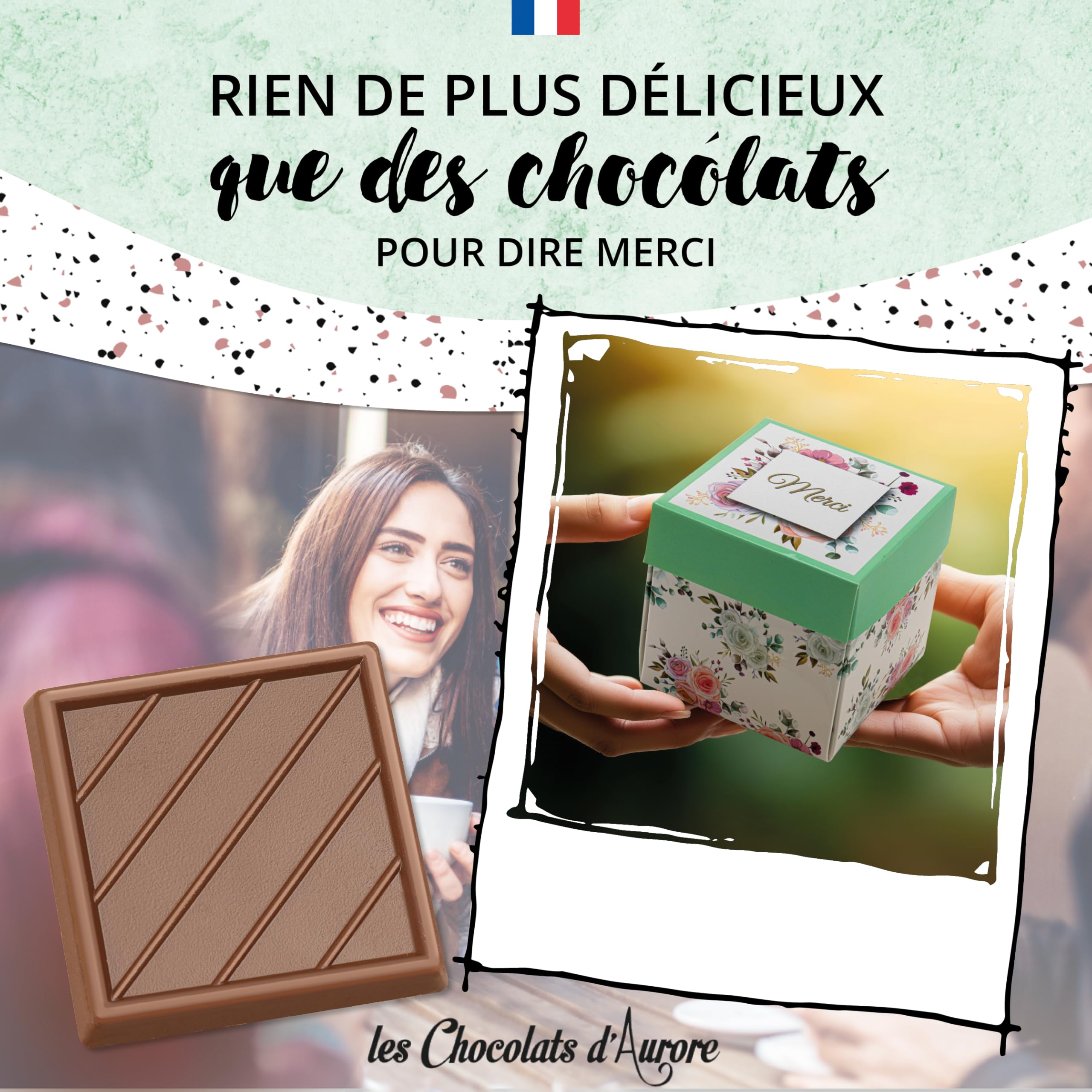 Coffret de Chocolats - Boîte de 40 Carrés de Chocolat Individuels à Offrir Pour Dire Merci - Chocolats au Lait et Noir - 100% Pur Beurre de Cacao - Fabriqué en France - 200 Gr