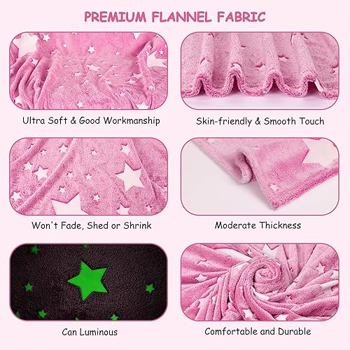 Miniatura 4 de Manta que brilla en la oscuridad, manta de franela suave y acogedora para niñas con pulsera colorida, para niñas de 1 a 10 años, cumpleaños,