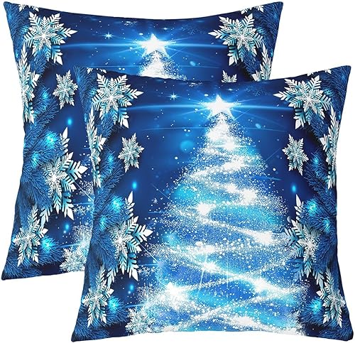 Miniatura 2 de Juego de 2 fundas de almohada con diseño de árbol de Navidad de 18 x 18 pulgadas, fundas de almohada suaves con purpurina para árbol de Navidad,