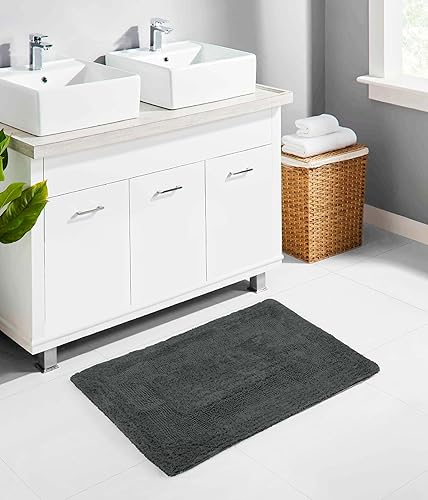 Miniatura 2 de Set de alfombras de baño reversibles Cotton Craft para cuando sales de la ducha: 17 pulgadas x 24 pulgadas, 100 % puro algodón, supersuaves, Gris