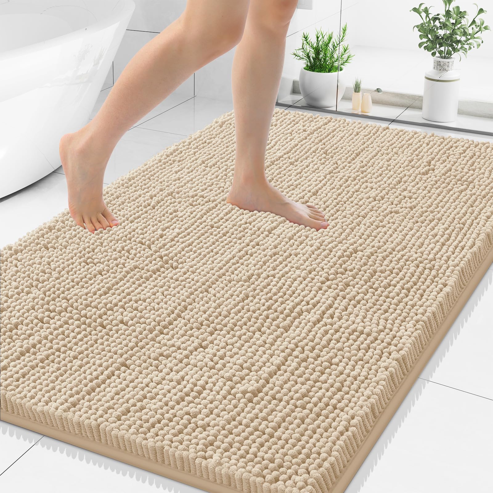 Smiry Bathroom Rugs 48X32, Luxury Chenille Extra Soft Absorbent Bath Mat