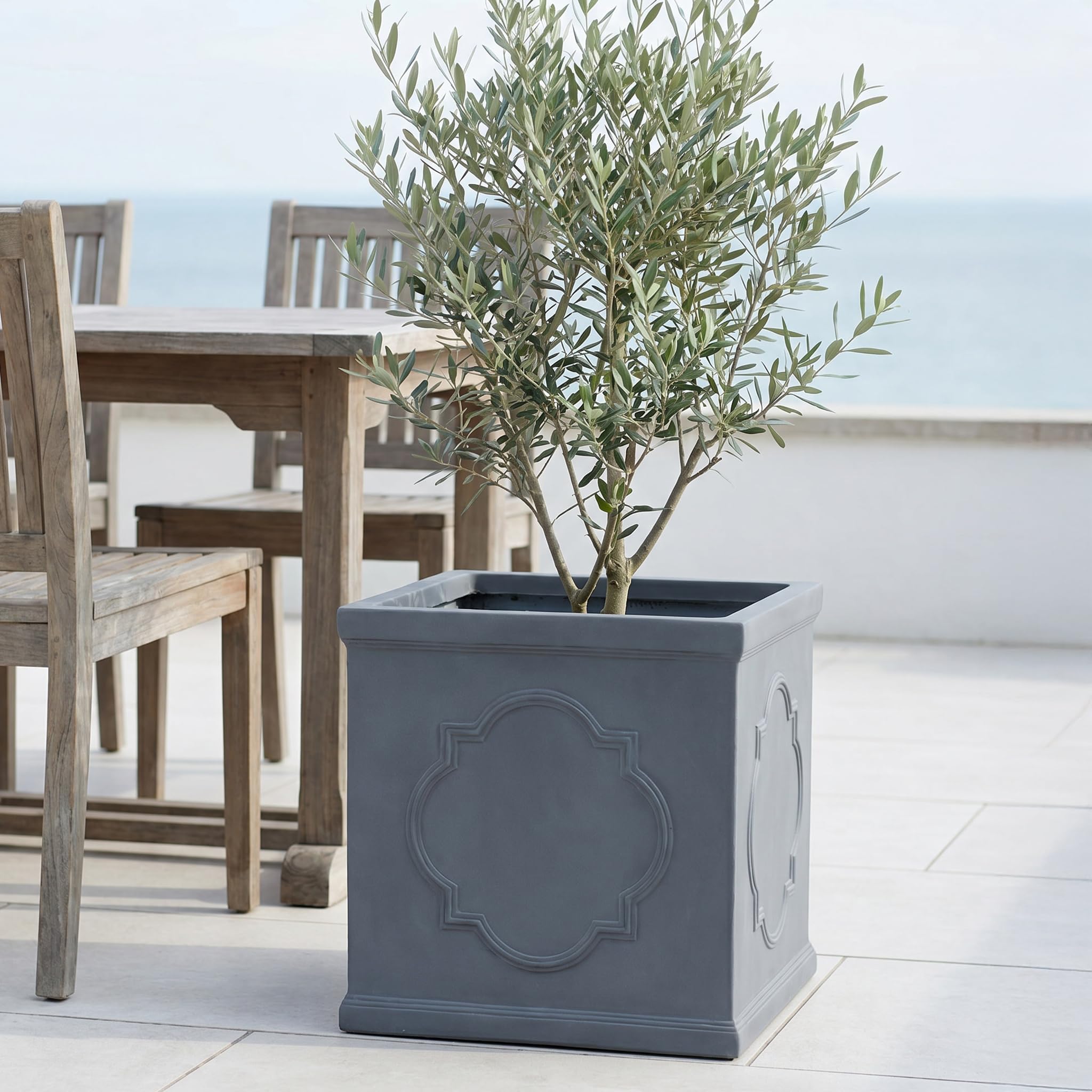 B&Q - ™ 37Cm PlanterGrey Light Concrete Windsor Garden Square Planter For TreesFaux Lead Outdoor Plant Pot50L