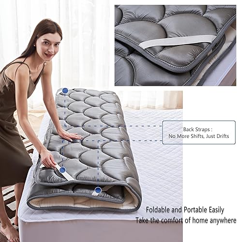 Miniatura 4 de Cubrecolchón de tamaño matrimonial, suave y plegable de espuma viscoelástica, protector de colchón transpirable de 2 pulgadas para aliviar el dolor