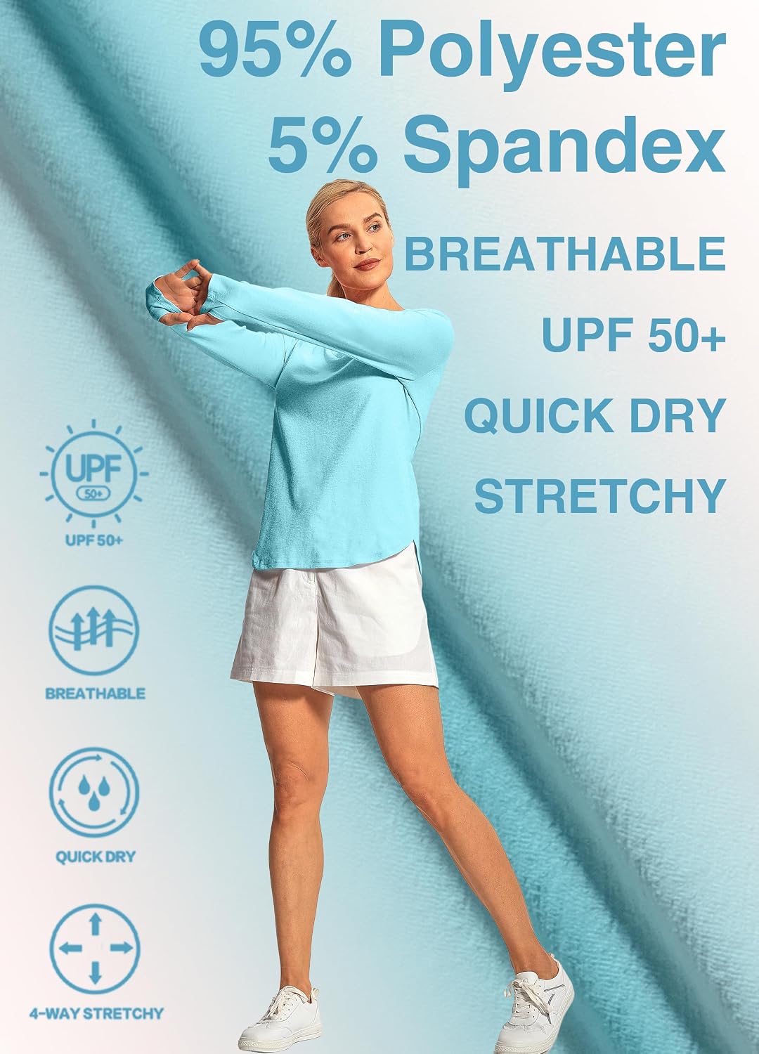 Hiverlay Long Sleeve Workout Shirts for Women V Neck UPF 50+ Athletic Shirts with Thumbhole Running Loose Active T-Shirts
