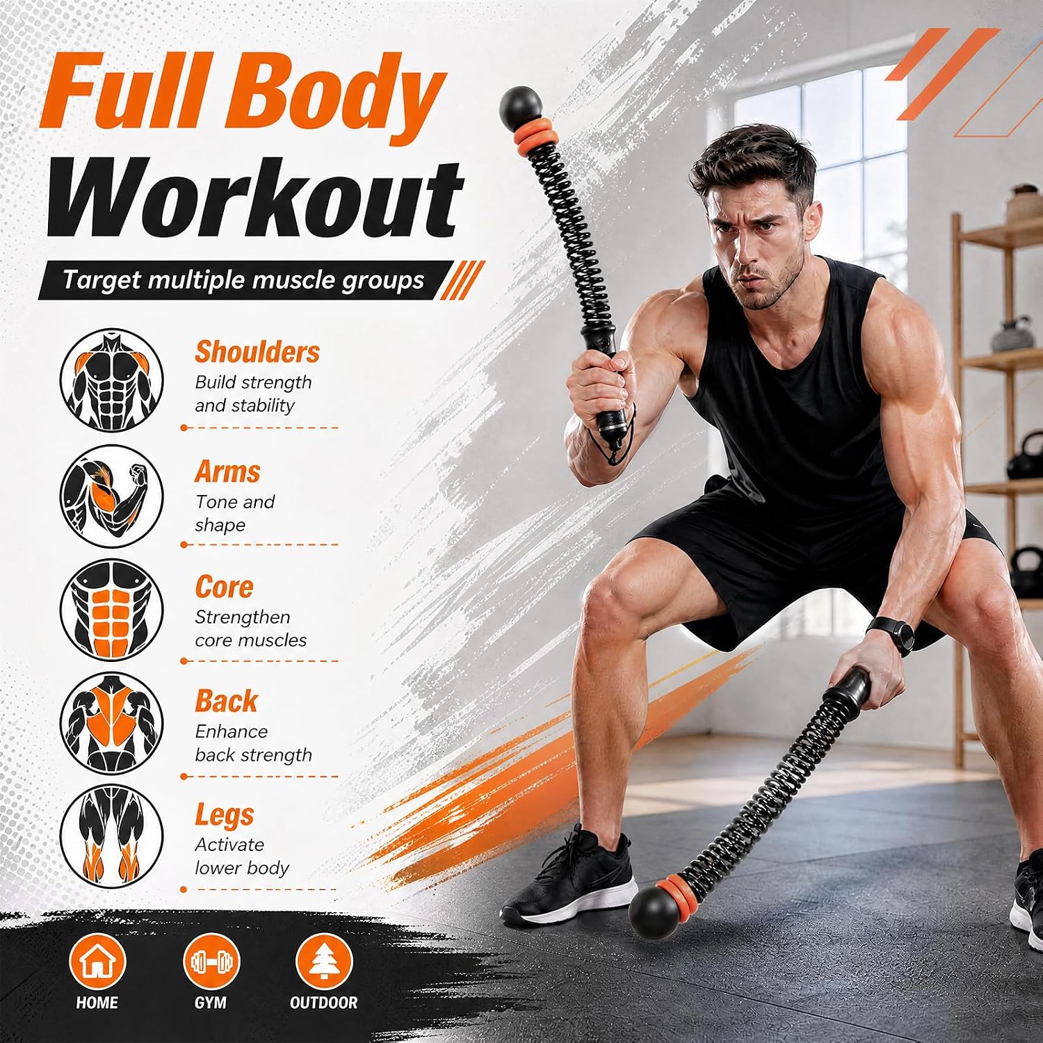 UBeesize Weighted Ropeless Battle Rope Fitness Kit with Gloves & Bag | Cordless Battle Ropes for Home Gym with Poster, 3 Adjustable Weight Rings, Portable Workout Equipment for Core Strength