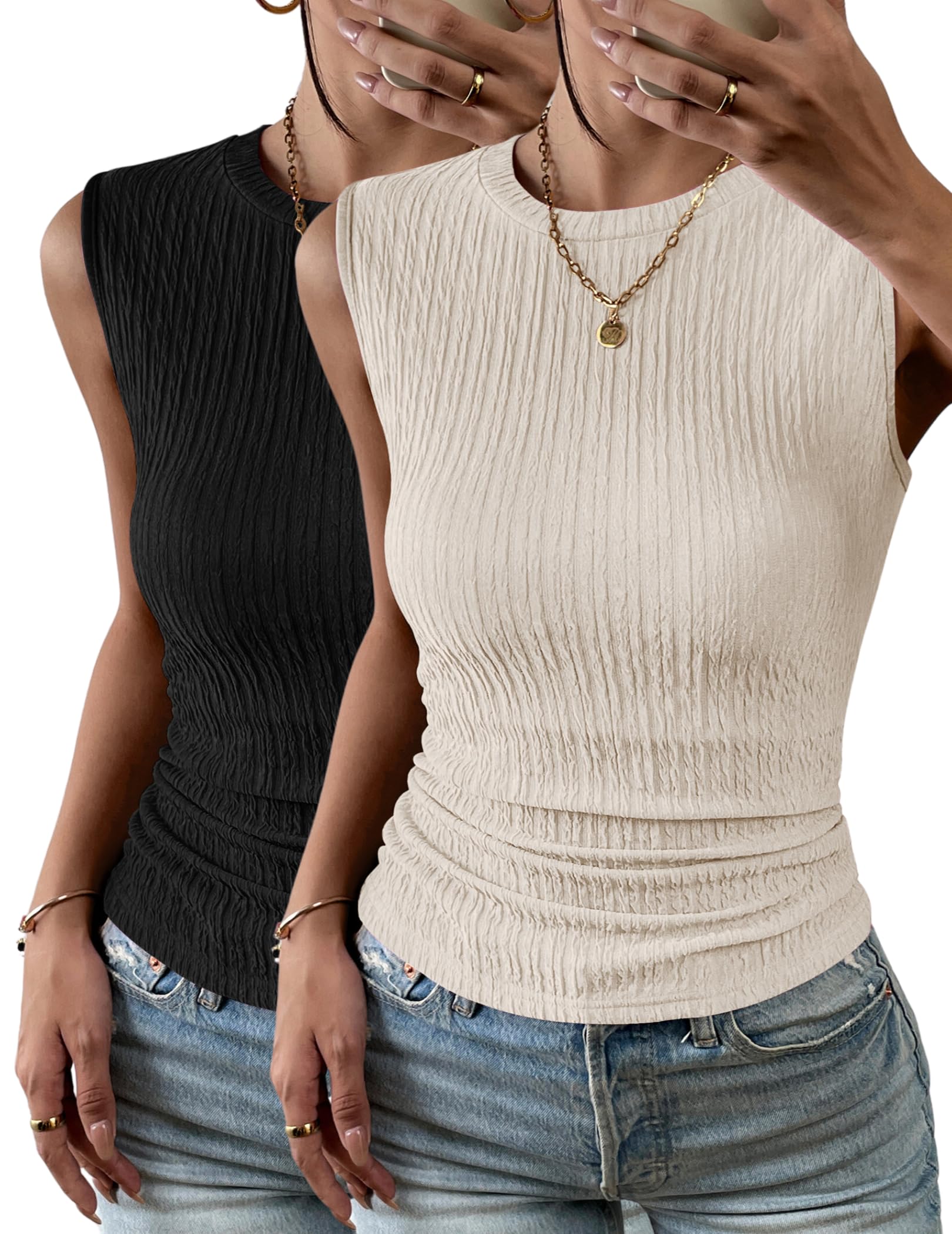 Zeagoo Womens High Neck Tank Top 2026 Summer Casual Ribbed Knit Slim Fitted Basic Textured Sleeveless Shirts