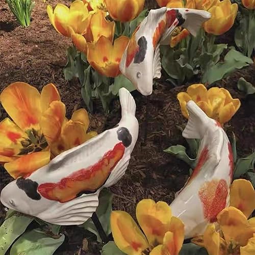 Miniatura 5 de Koi Fish Decor Garden 3 piezas de escultura de pez Koi de resina, estatua de peces de jardín con estaca, para exteriores, patio, césped, estanque y