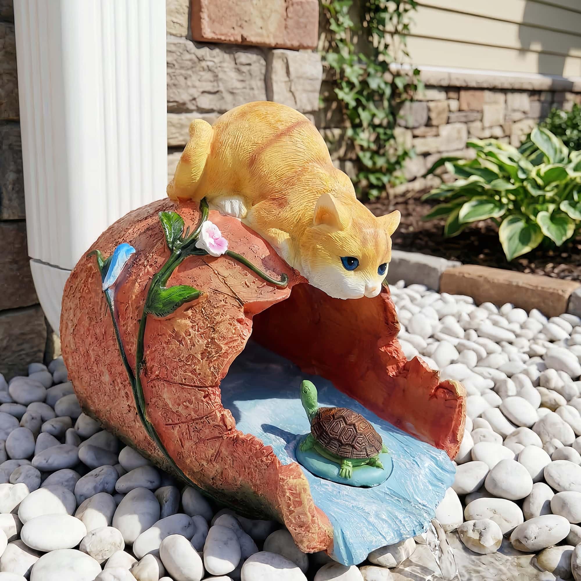 Euiroet Funny Cat Garden Sculpture & Statue, Outdoor Decor Ornament, Gutter Diverter Rain, Downspout Extender, Eco-Friendly Resin, Splash Block,