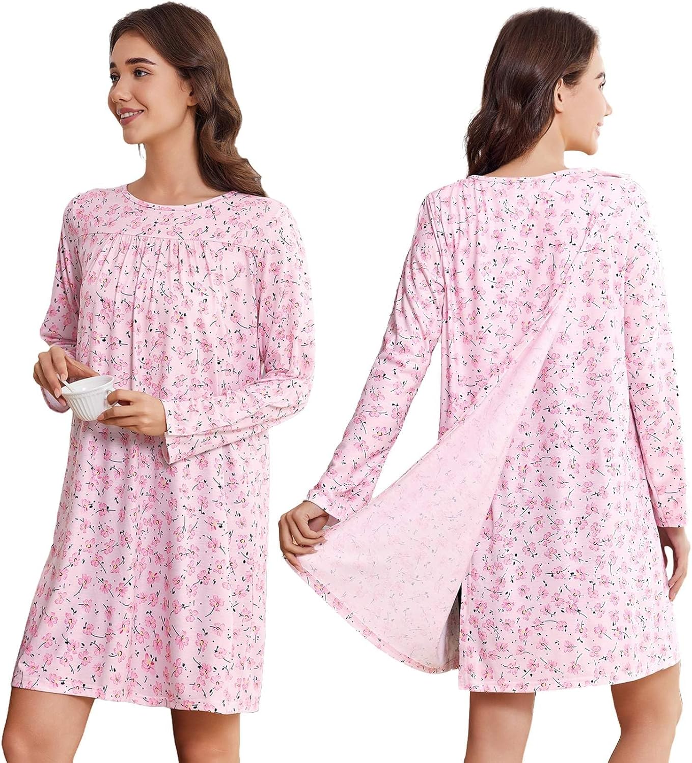 Deyeek Hospital Gowns for Women Open Back Dress Long Sleeve Post Surgery Tear Away Adaptive Nightgowns Dialysis Clothing
