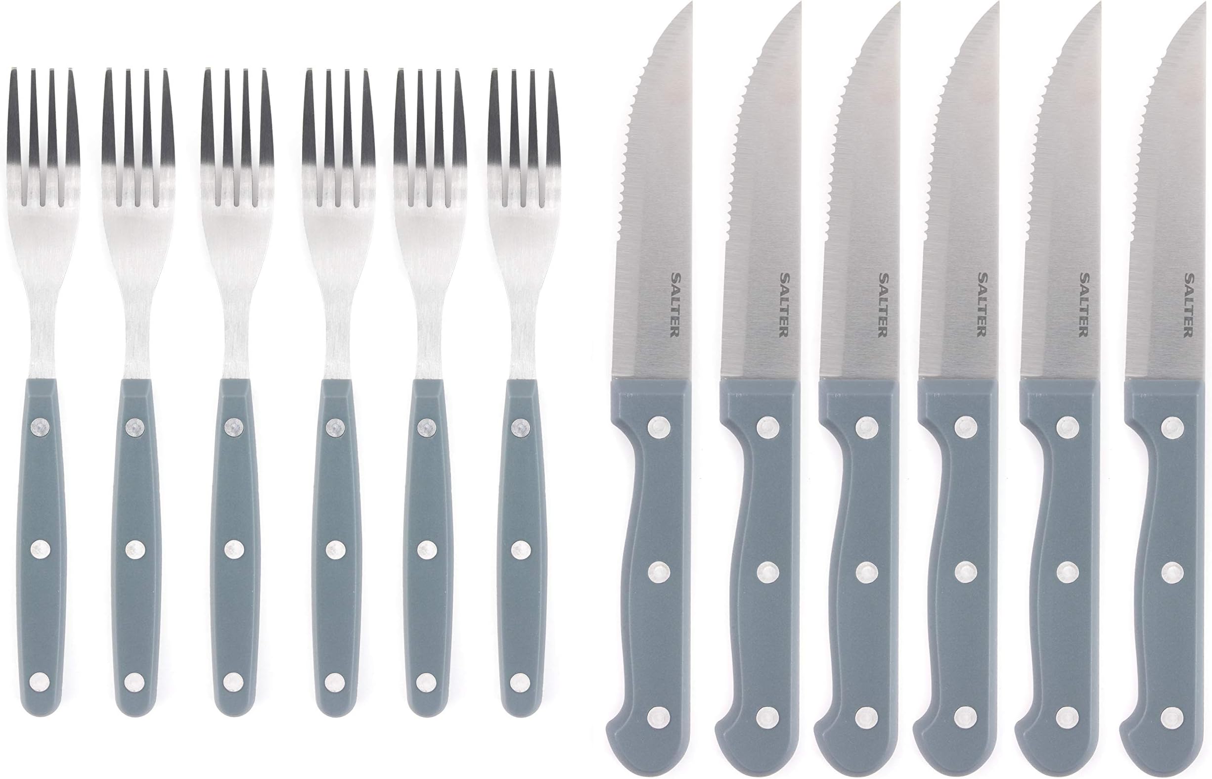 Salter BW06577 Stainless Steel Steak Knife and Fork Set, 12 Piece, Grey