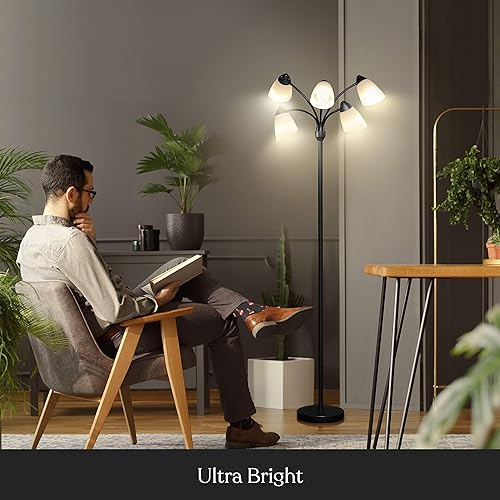 Miniatura 7 de Brightech Medusa - Lámpara de pie LED. Lámpara de pie ajustable con múltiples cabezales para sala de estar, dormitorio o habitación de los niños.