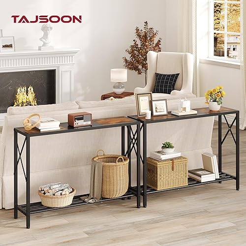 Miniatura 2 de Tajsoon Mesa de consola 41.8”, mesa de entrada industrial de 2 niveles, mesa estrecha de sofá de entrada con estantes, pasillo, sala de estar,