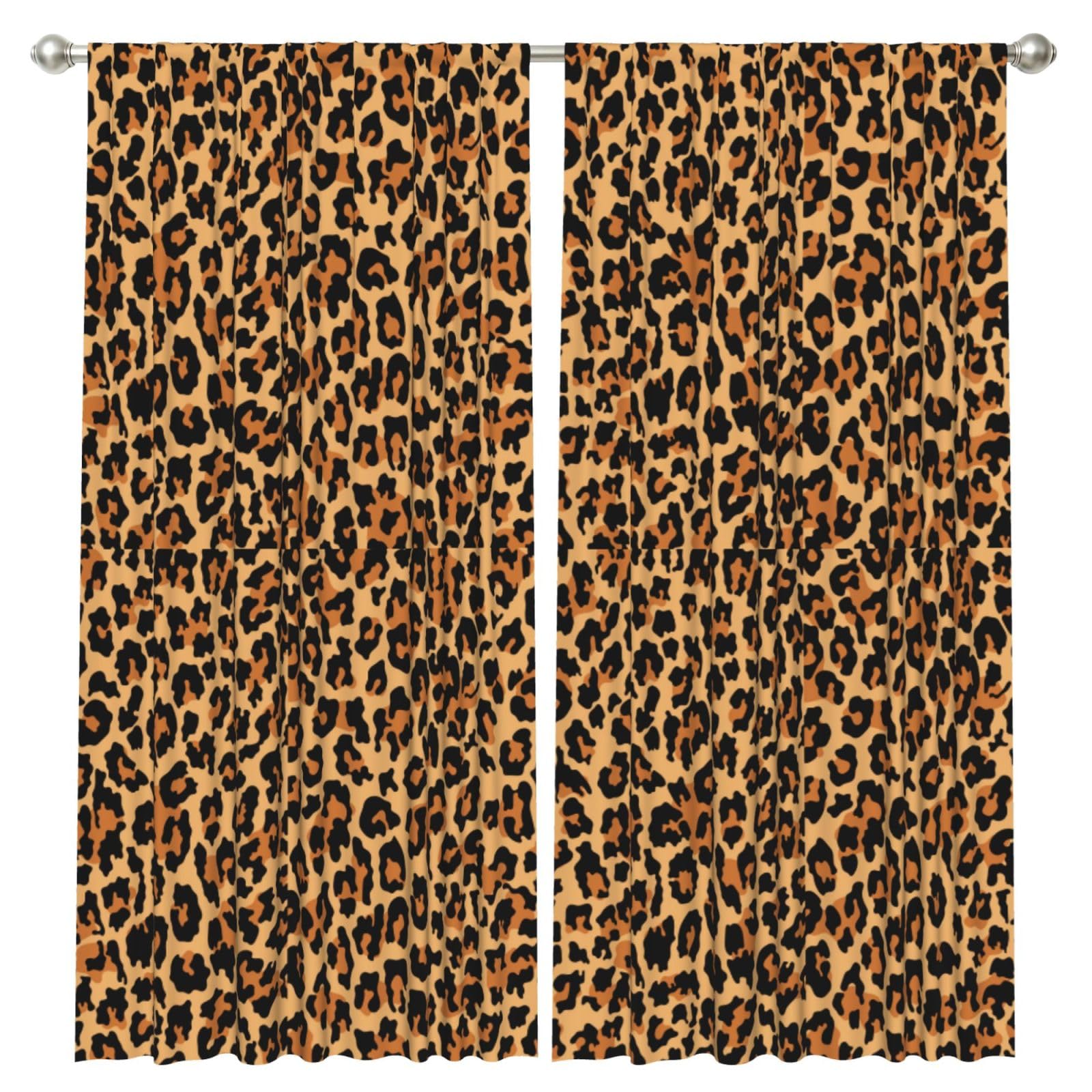 InOmak Leopard Pattern, 2 Panels Window Curtains 52 x 84 Inch Blackout Curtains for Living Room Bedroom