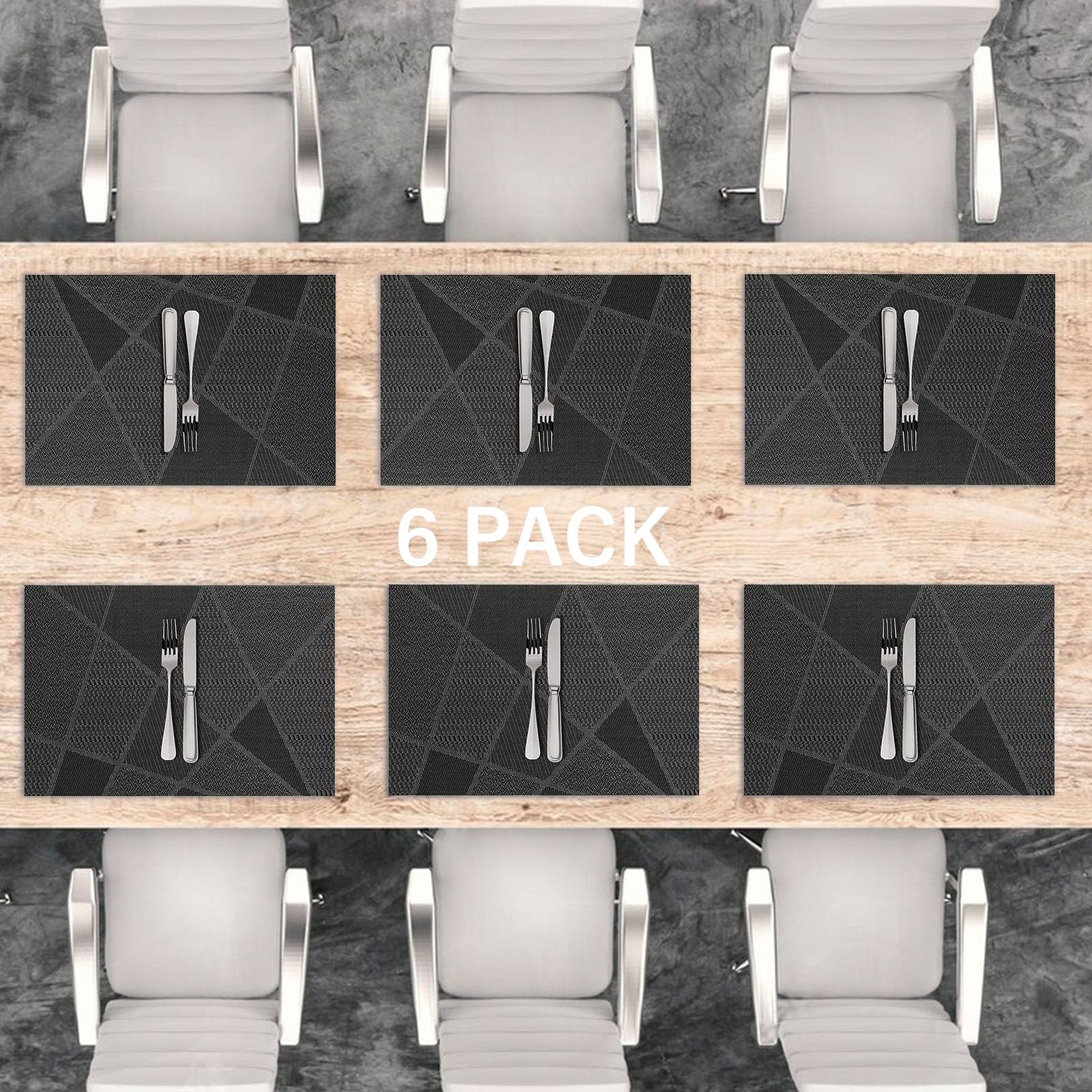Lot De 8 Sets De Nappes PVC Lavables - 45x30cm Noir - Antidérapant Et Résistant à La Chaleur
