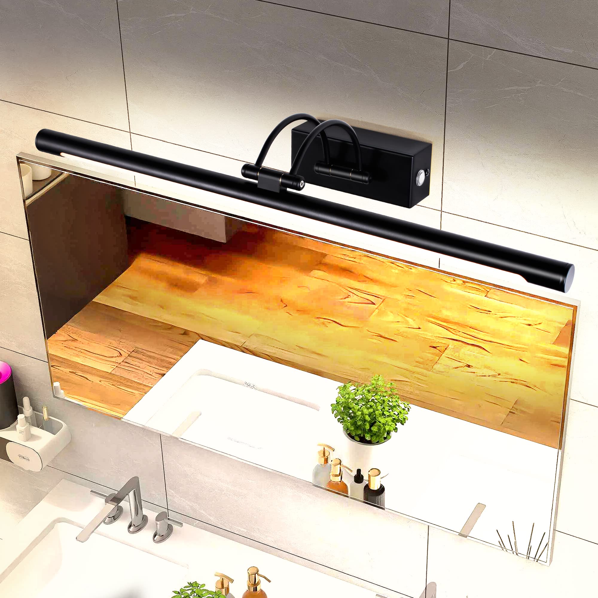 MantoLite LED Regulable Lámparas de Pared 15W,60CM Interior Iluminación para cuadros y expositores Cabeza Giratoria Lectura Lámpara,Negro Baño Espejo Apliques de Pared 3000K/4000K/6000K