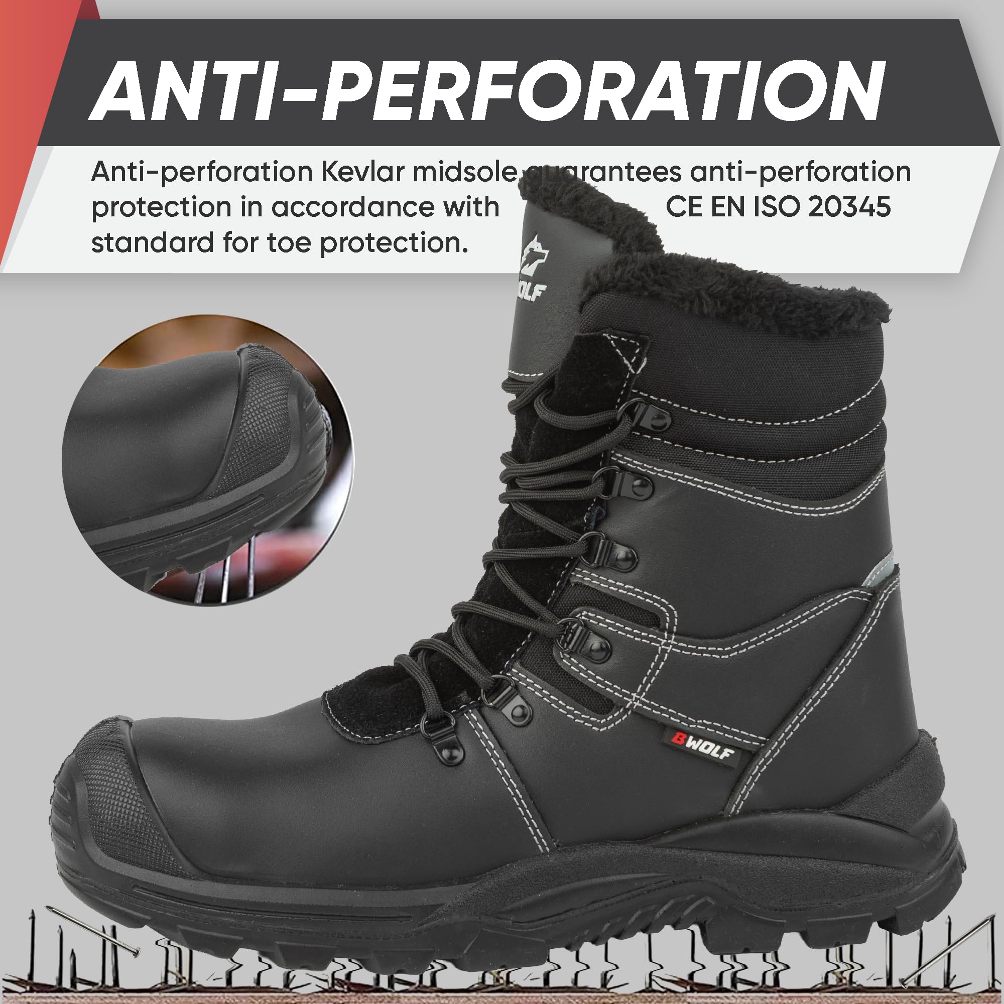 BWOLF GRIZZLY Winter Arbeitsschuhe Herren S3 Winter Sicherheitsschuhe Herren S3, Wasser- und öl-beständig, rutschfest, mit Re-flect-Technologie und ergonomischer Sohle