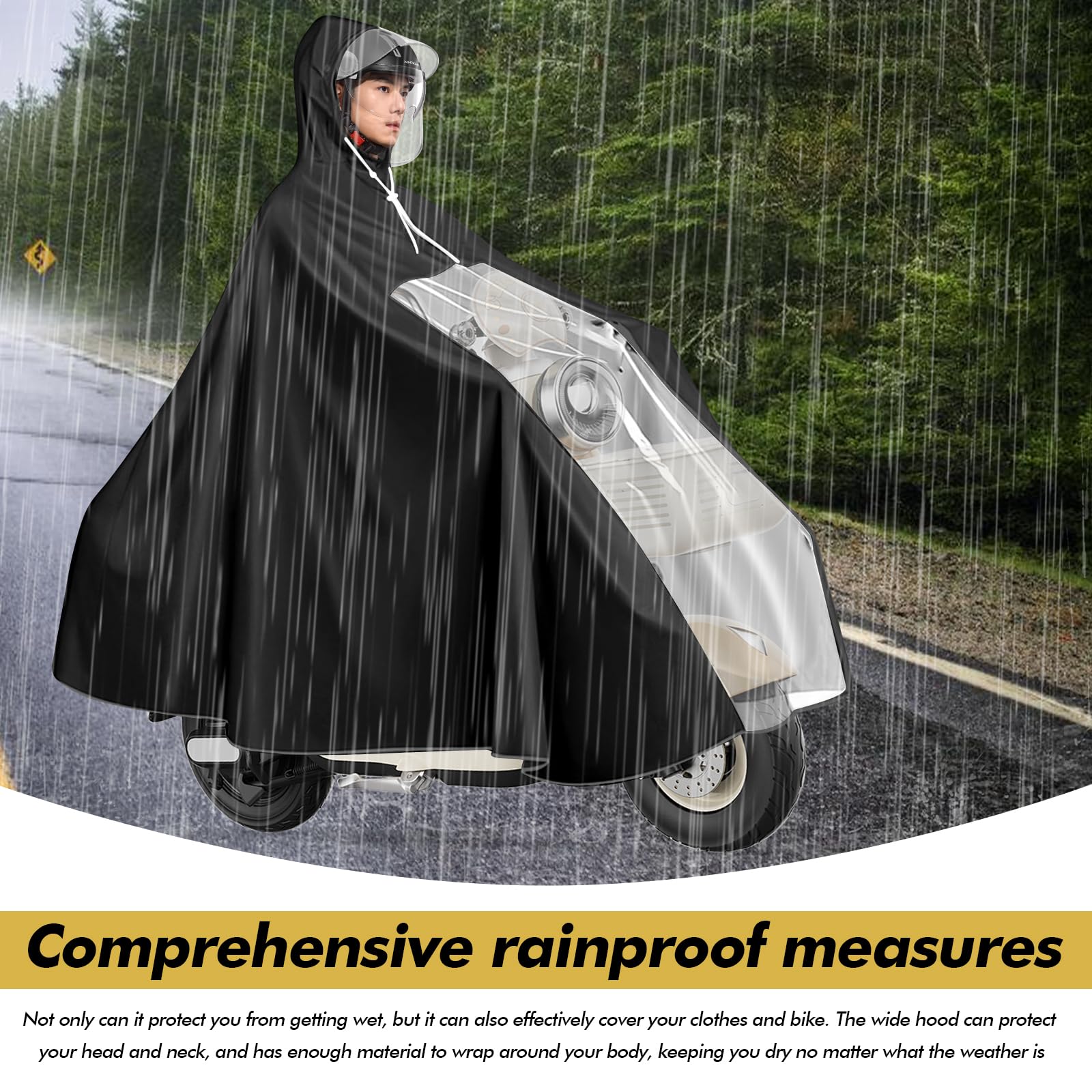 Poncho Pioggia per Bicicletta - Impermeabile Leggero in PVC Riutilizzabile, Copertura Completa con Cappuccio - Ideale per Bici, Mountain Bike ed E-Bike (Compatto, Traspirante)