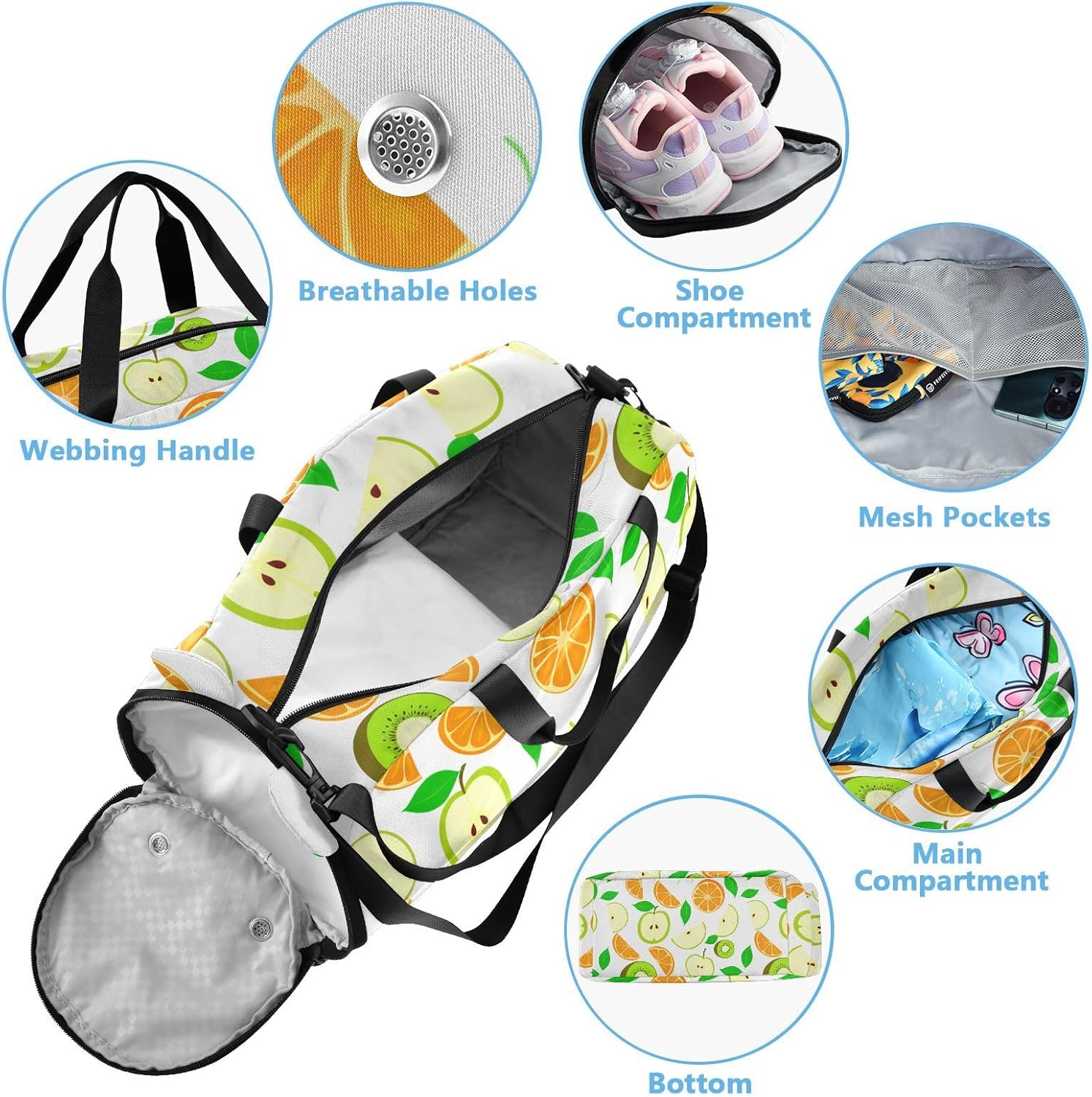 Orange Leaves Kids Travel Duffel Bag for Boys Girls Overnight Weekend Tote Bag with Shoes Compartment for Gym Sports Dance