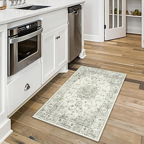 Miniatura 7 de Uphome Alfombra vintage de 2 x 3 pulgadas, suave, antideslizante, lavable, pequeña con parte trasera de goma, alfombra de cocina plegable de pelo